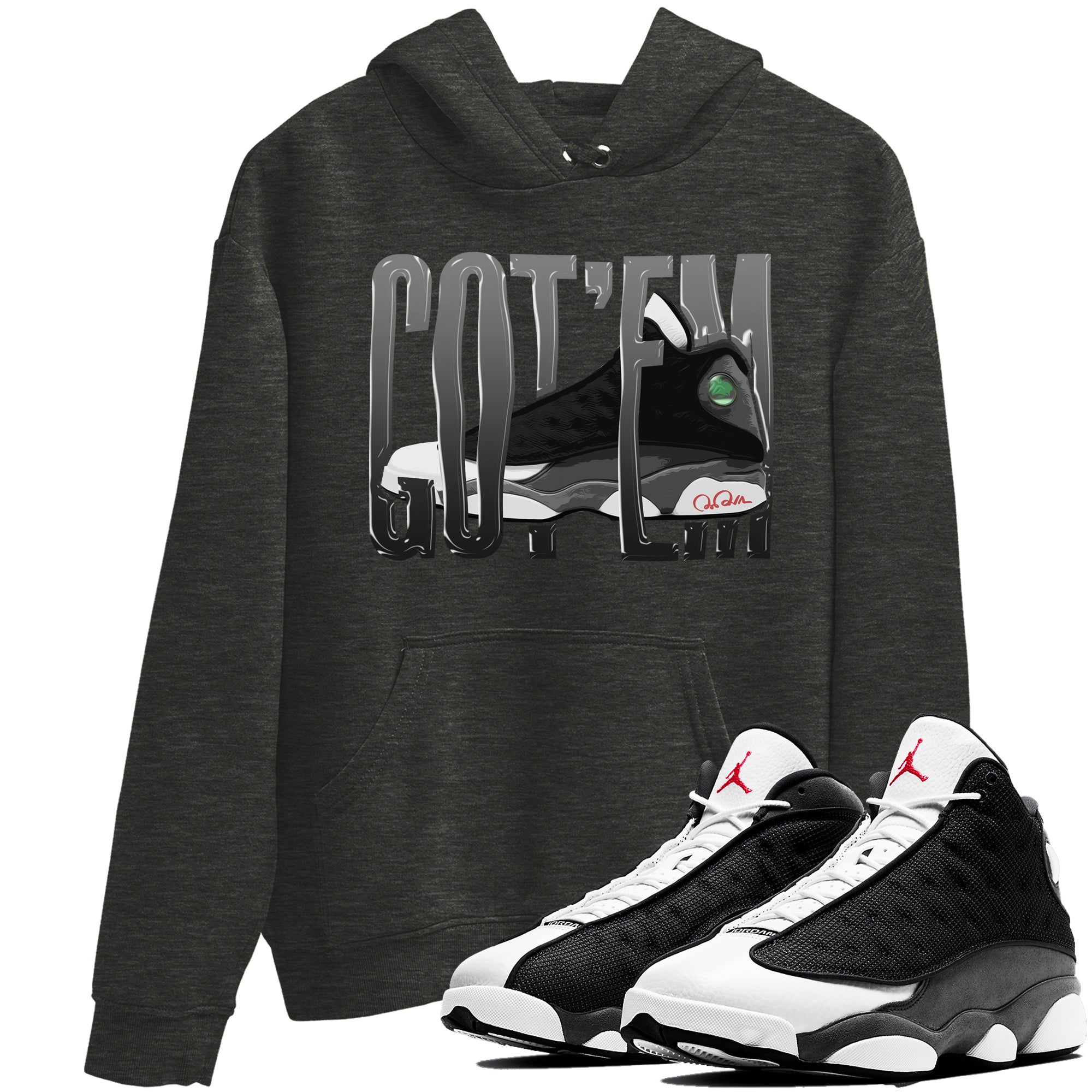 Air Jordan 13 Black Flint Sneaker Match Tees Wiggling Gotem Streetwear Sneaker Shirt AJ13 Retro Black Flint Sneaker Release Tees Unisex Shirts Charcoal Heather 1