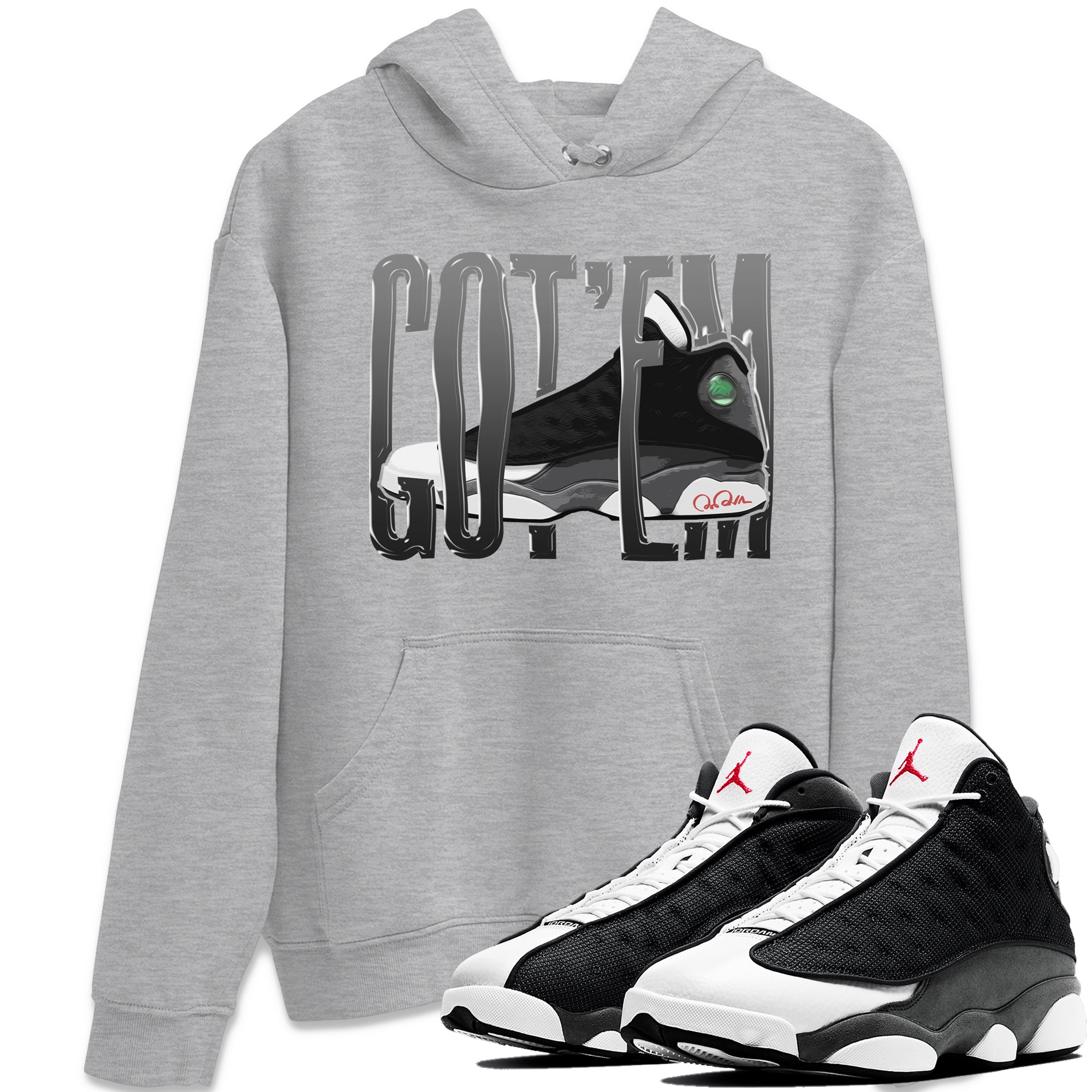 Air Jordan 13 Black Flint Sneaker Match Tees Wiggling Gotem Streetwear Sneaker Shirt AJ13 Retro Black Flint Sneaker Release Tees Unisex Shirts Heather Grey 1