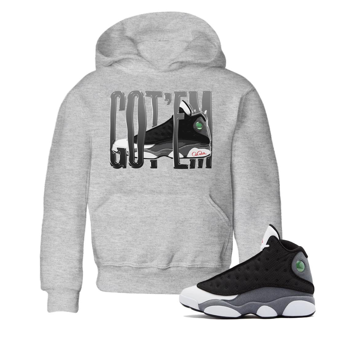 Air Jordan 13 Black Flint Sneaker Match Tees Wiggling Gotem Streetwear Sneaker Shirt AJ13 Retro Black Flint Sneaker Release Tees Kids Shirts Heather Grey 1