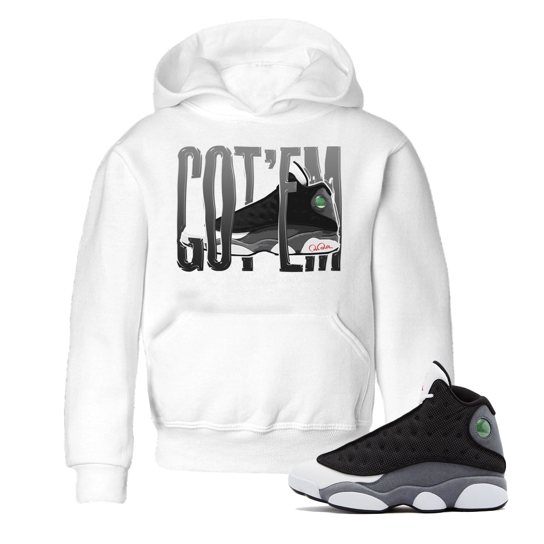 Air Jordan 13 Black Flint Sneaker Match Tees Wiggling Gotem Streetwear Sneaker Shirt AJ13 Retro Black Flint Sneaker Release Tees Kids Shirts White 1