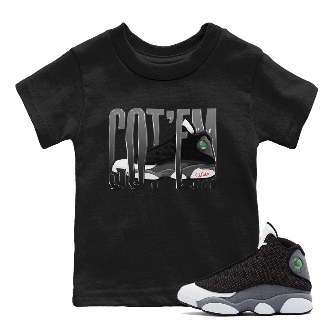 Air Jordan 13 Black Flint Sneaker Match Tees Wiggling Gotem Streetwear Sneaker Shirt AJ13 Retro Black Flint Sneaker Release Tees Kids Shirts Black 1