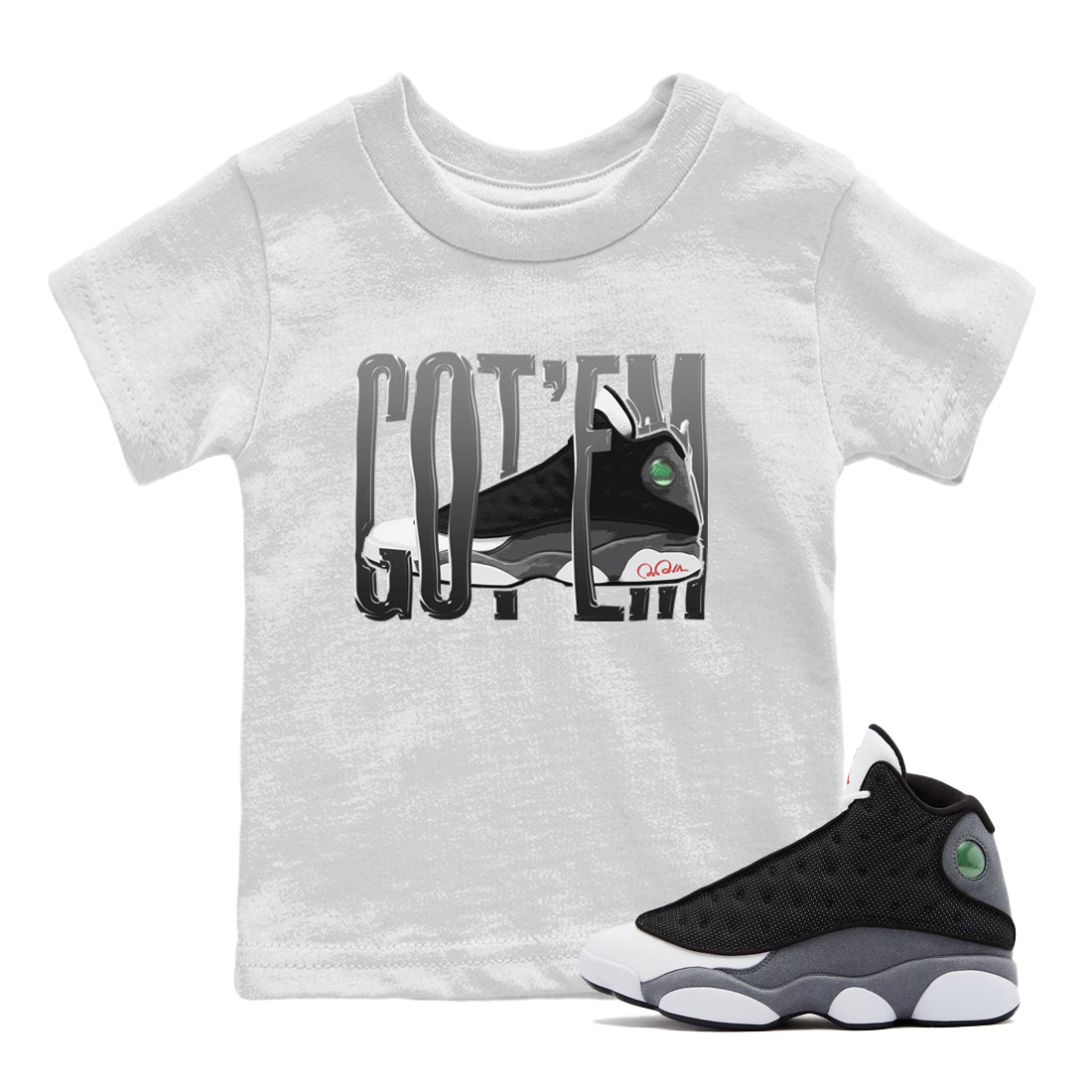 Air Jordan 13 Black Flint Sneaker Match Tees Wiggling Gotem Streetwear Sneaker Shirt AJ13 Retro Black Flint Sneaker Release Tees Kids Shirts White 1