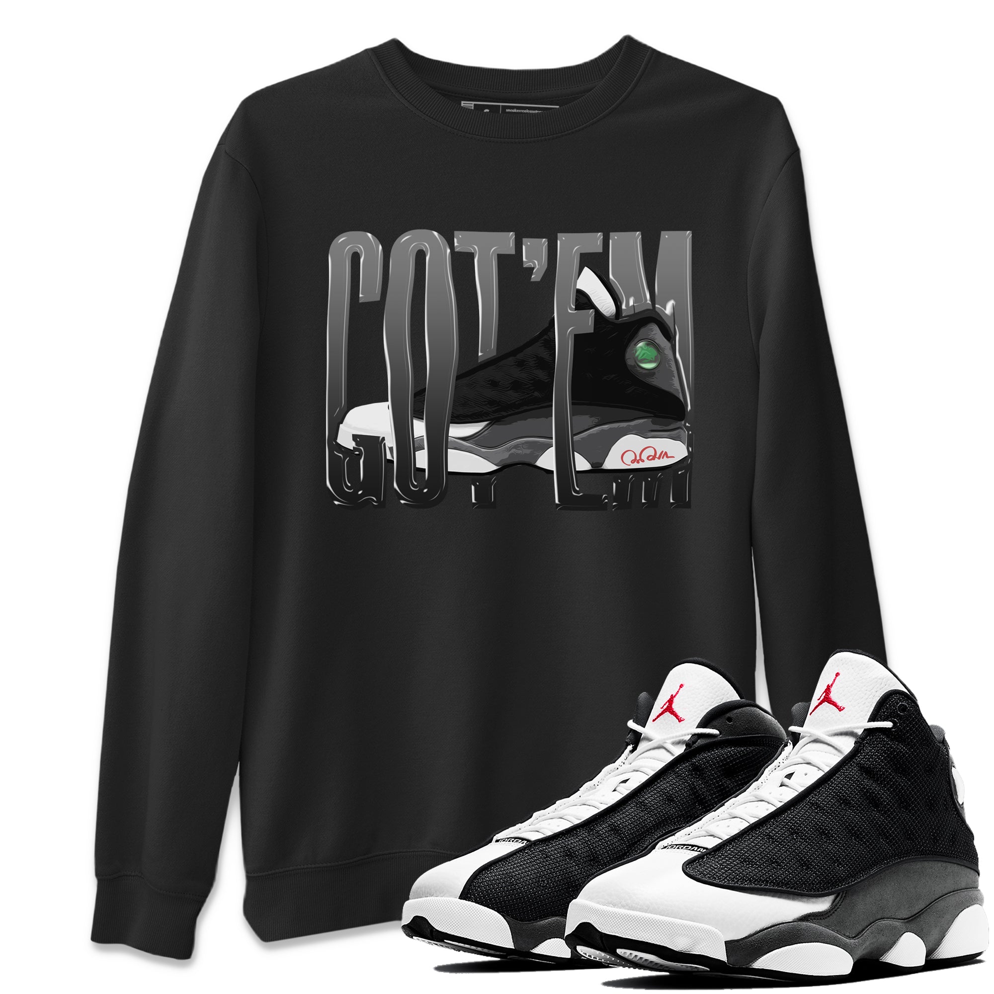 Air Jordan 13 Black Flint Wiggling Gotem Crew Neck Streetwear Sneaker Shirt AJ13 Retro Black Flint Sneaker T-Shirts Washing and Care Tip