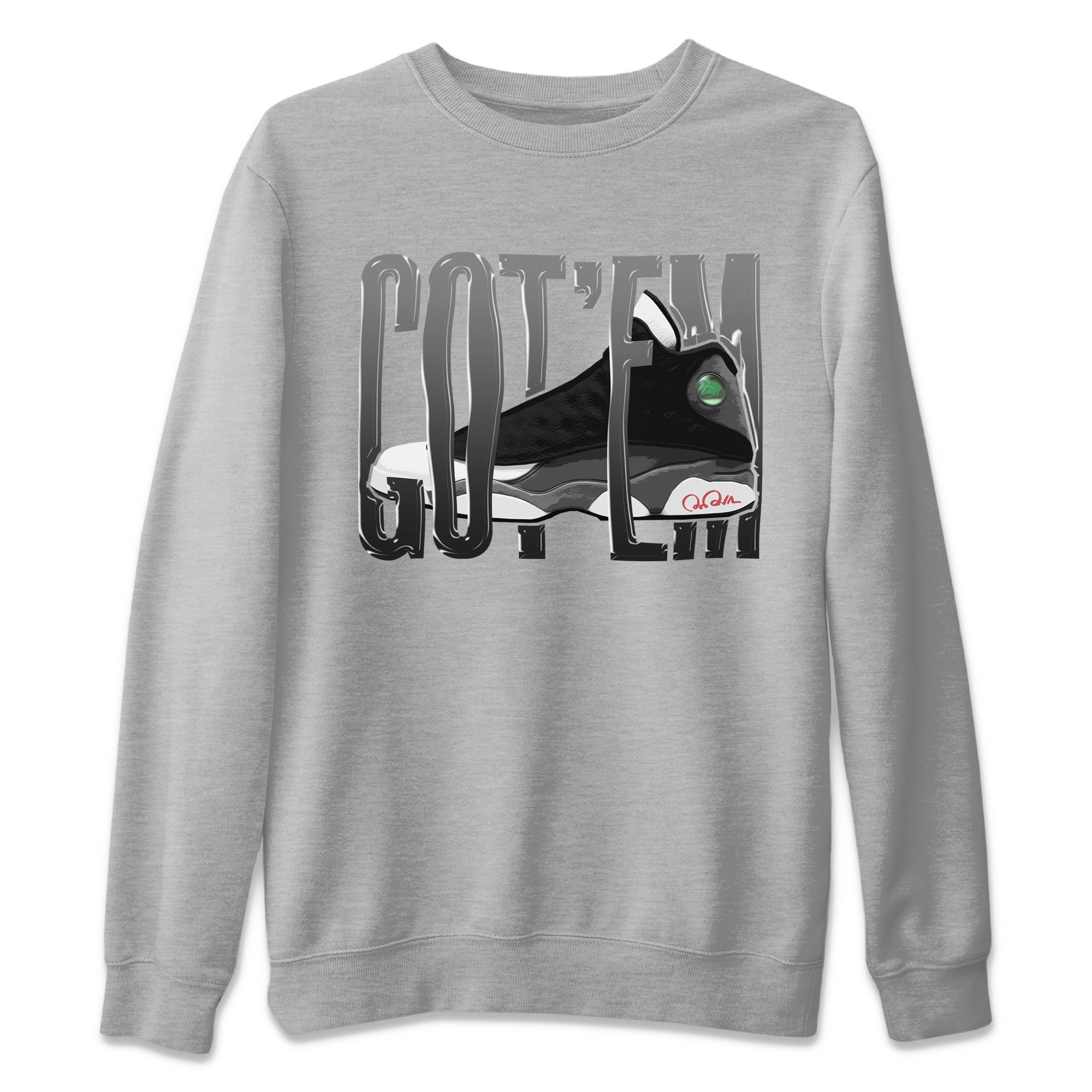 Air Jordan 13 Black Flint Sneaker Match Tees Wiggling Gotem Streetwear Sneaker Shirt AJ13 Retro Black Flint Sneaker Release Tees Unisex Shirts Heather Grey 2