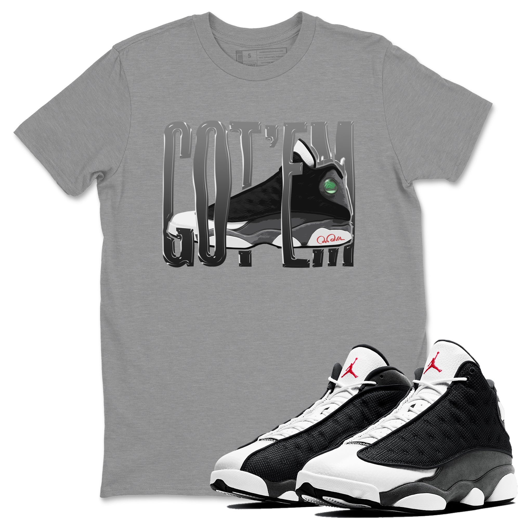 Air Jordan 13 Black Flint Wiggling Gotem Crew Neck Streetwear Sneaker Shirt AJ13 Retro Black Flint Sneaker T-Shirts Size Chart