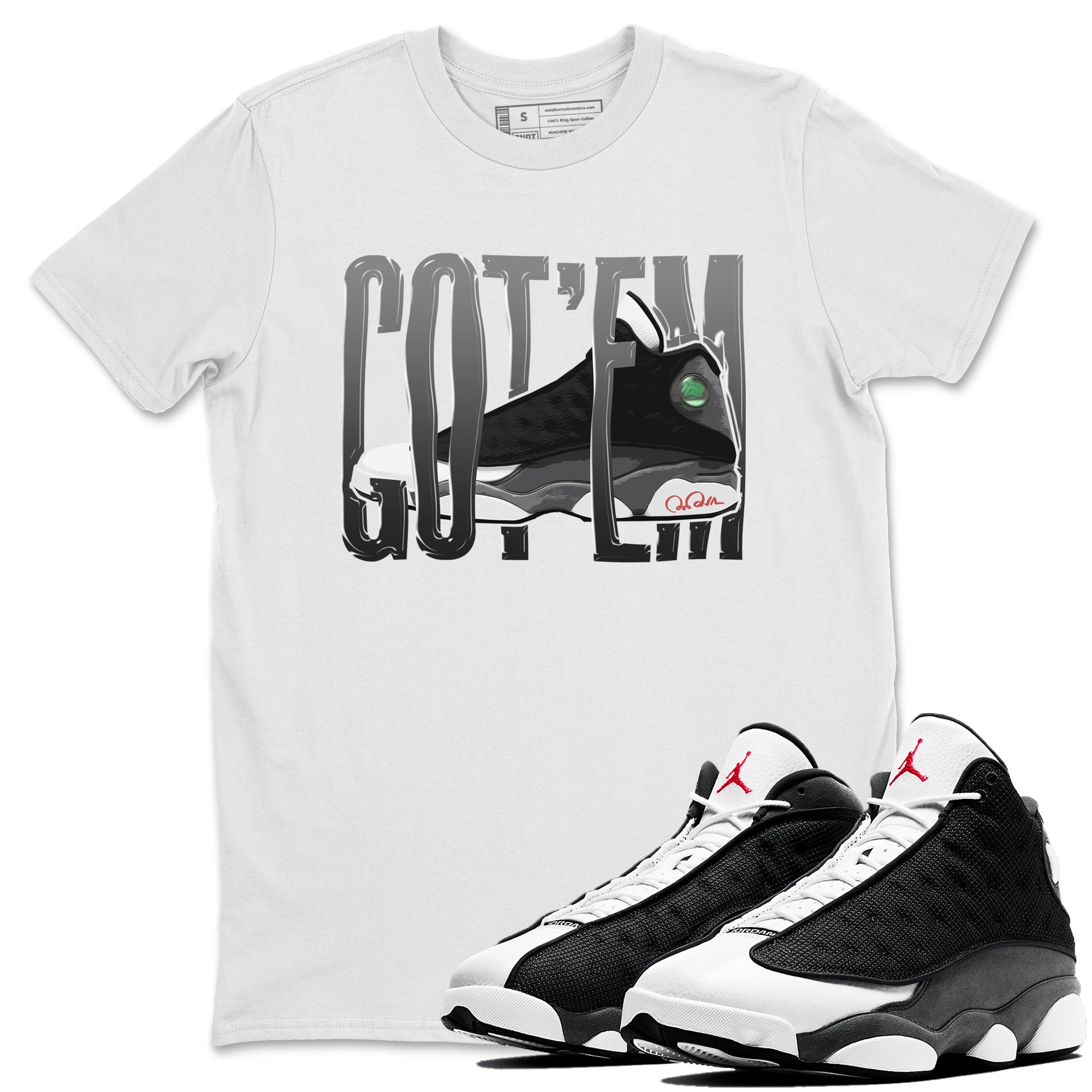 Air Jordan 13 Black Flint Sneaker Match Tees Wiggling Gotem Streetwear Sneaker Shirt AJ13 Retro Black Flint Sneaker Release Tees Unisex Shirts White 1
