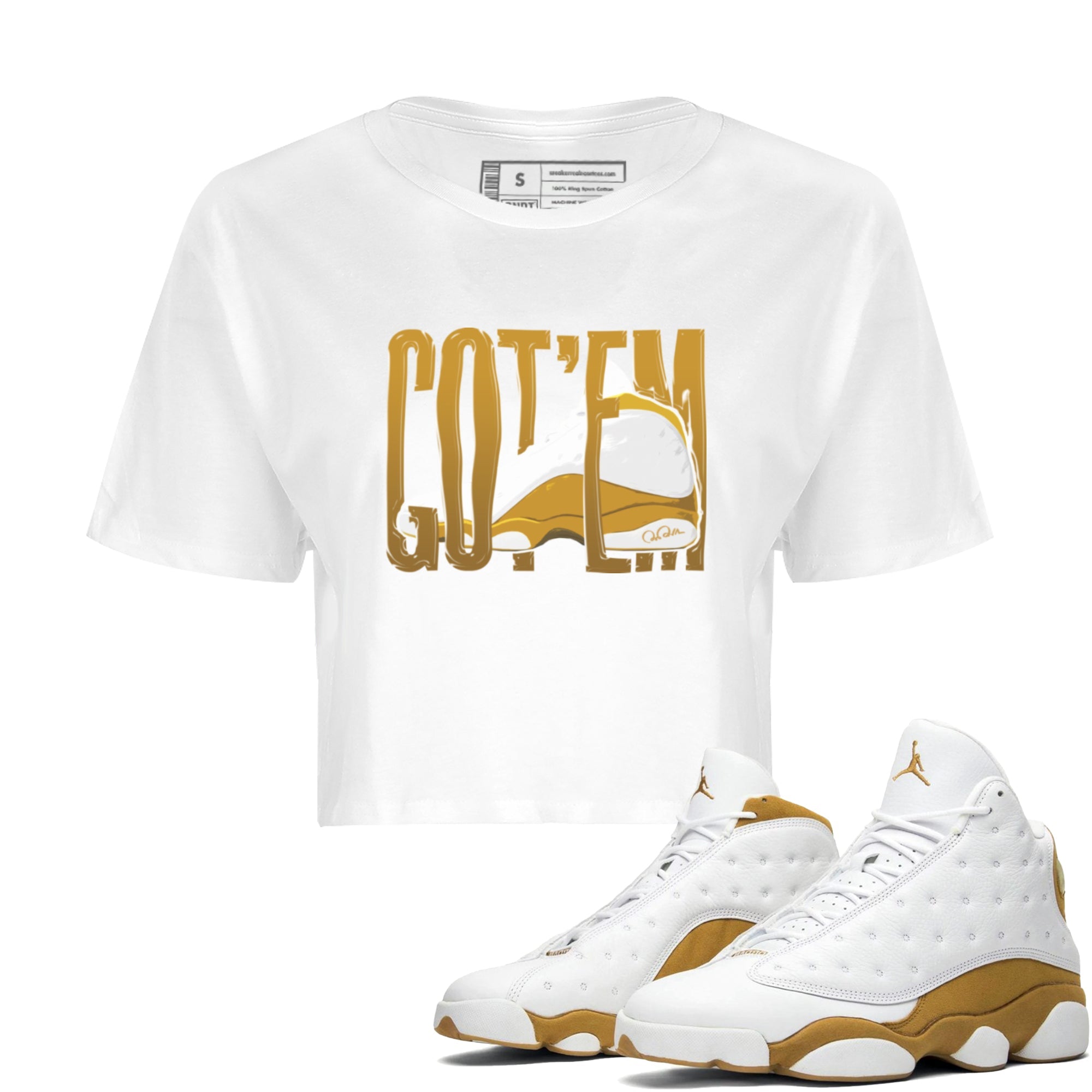 Air Jordan 13 Wheat Sneaker Match Tees Wiggling Gotem Streetwear Sneaker Shirt AJ13 Wheat Sneaker Release Tees Women's Shirts White 1