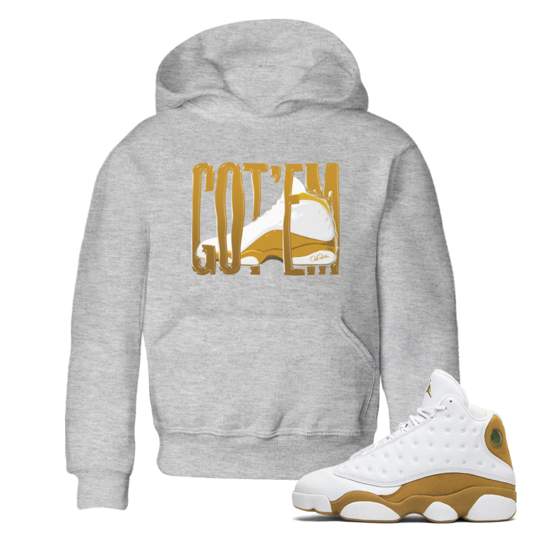 Air Jordan 13 Wheat Sneaker Match Tees Wiggling Gotem Streetwear Sneaker Shirt AJ13 Wheat Sneaker Release Tees Kids Shirts Heather Grey 1