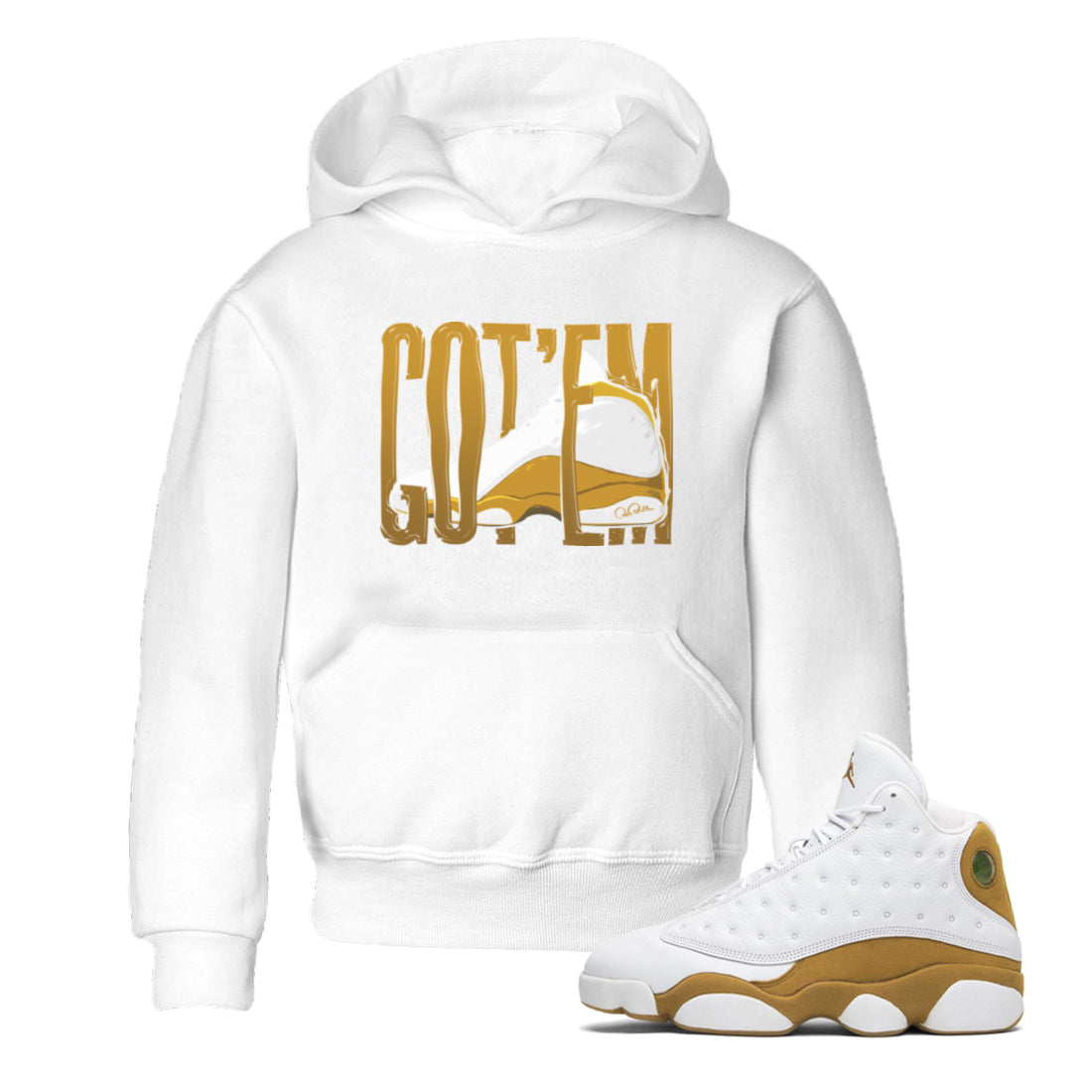 Air Jordan 13 Wheat Sneaker Match Tees Wiggling Gotem Streetwear Sneaker Shirt AJ13 Wheat Sneaker Release Tees Kids Shirts White 1