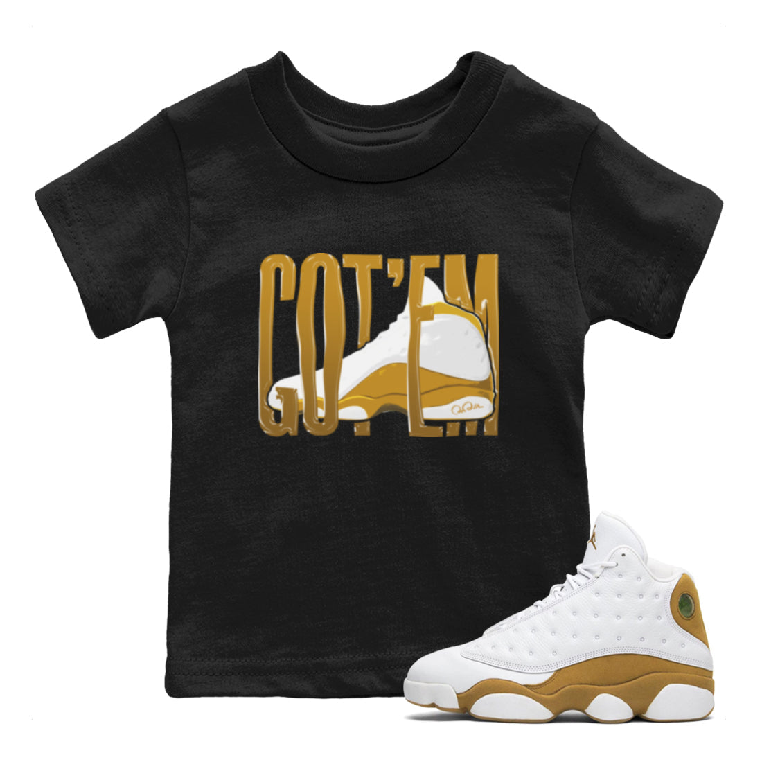 Air Jordan 13 Wheat Sneaker Match Tees Wiggling Gotem Streetwear Sneaker Shirt AJ13 Wheat Sneaker Release Tees Kids Shirts Black 1