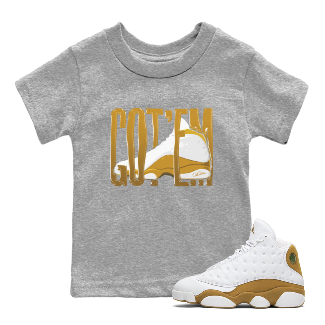 Air Jordan 13 Wheat Sneaker Match Tees Wiggling Gotem Streetwear Sneaker Shirt AJ13 Wheat Sneaker Release Tees Kids Shirts Heather Grey 1