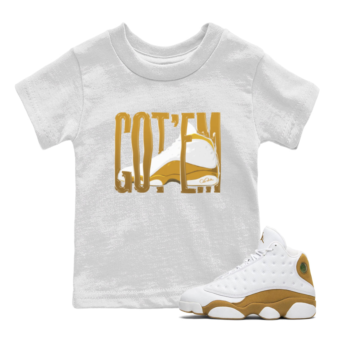 Air Jordan 13 Wheat Sneaker Match Tees Wiggling Gotem Streetwear Sneaker Shirt AJ13 Wheat Sneaker Release Tees Kids Shirts White 1