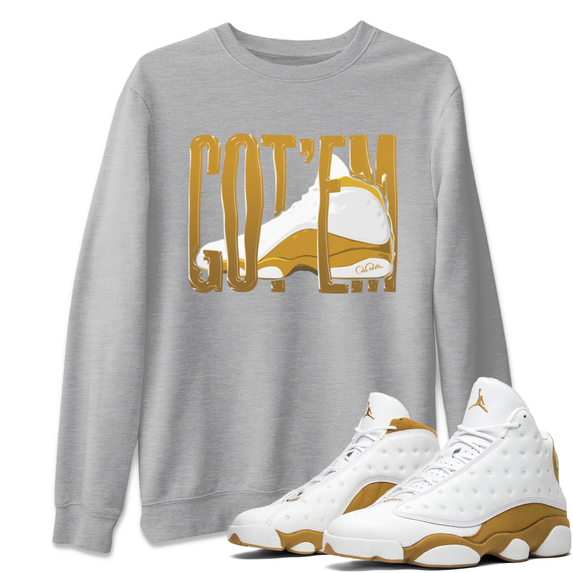 Air Jordan 13 Wheat Sneaker Match Tees Wiggling Gotem Streetwear Sneaker Shirt AJ13 Wheat Sneaker Release Tees Unisex Shirts Heather Grey 1