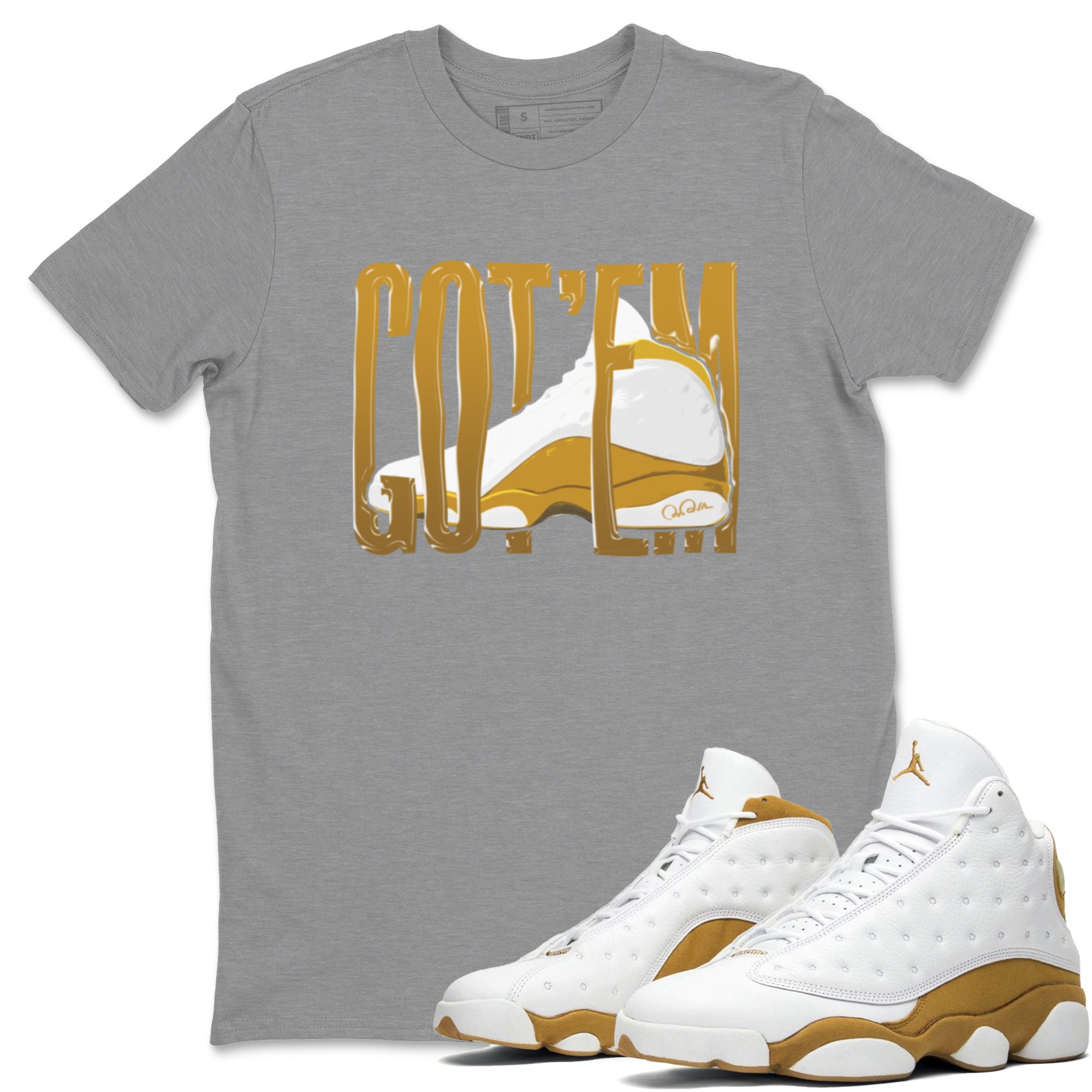 Air Jordan 13 Wheat Sneaker Match Tees Wiggling Gotem Streetwear Sneaker Shirt AJ13 Wheat Sneaker Release Tees Unisex Shirts Heather Grey 1