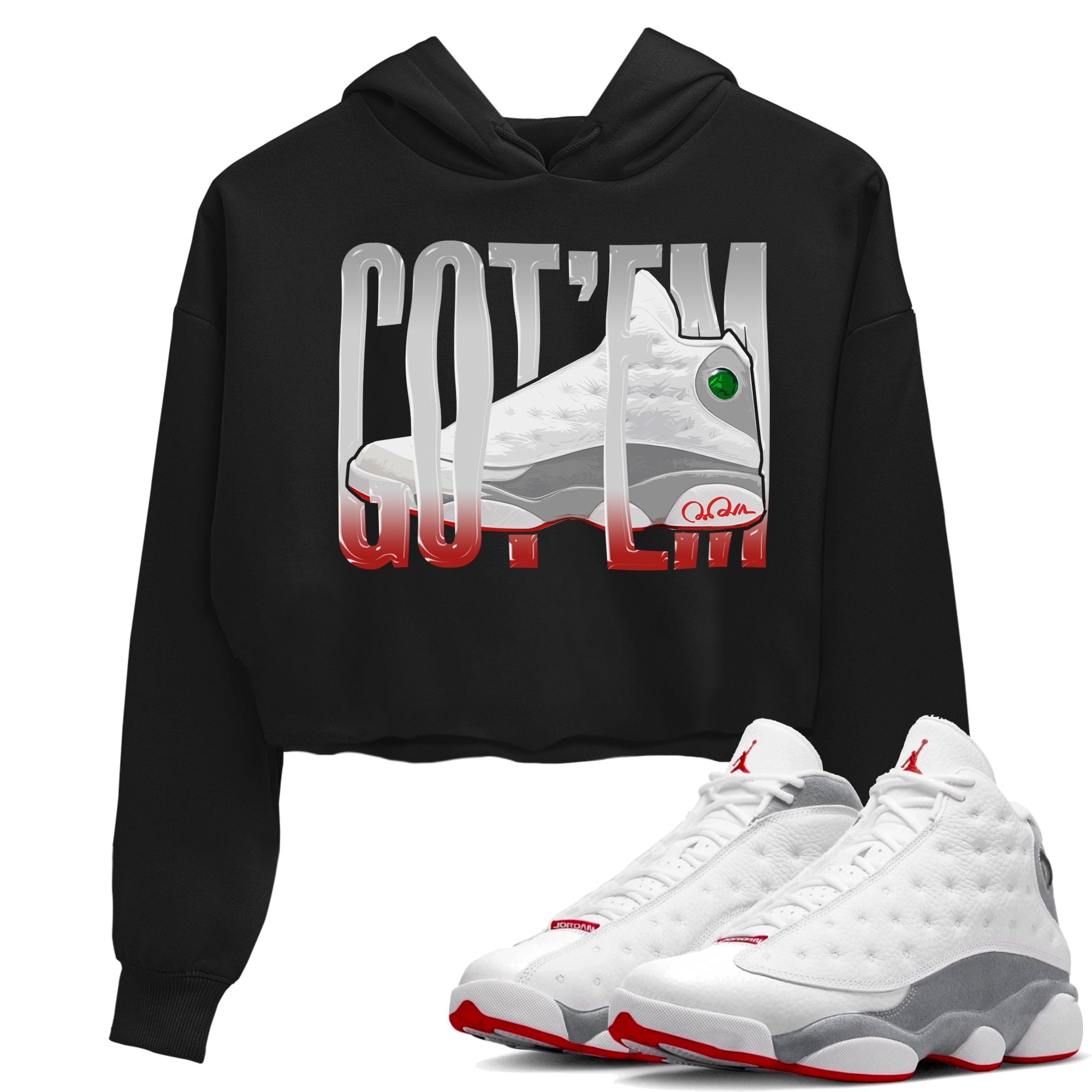 Air Jordan 13 Wolf Grey Sneaker Match Tees Wiggling Gotem Streetwear Sneaker Shirt AJ13 Wolf Grey Sneaker Release Tees Women's Shirts Black 1