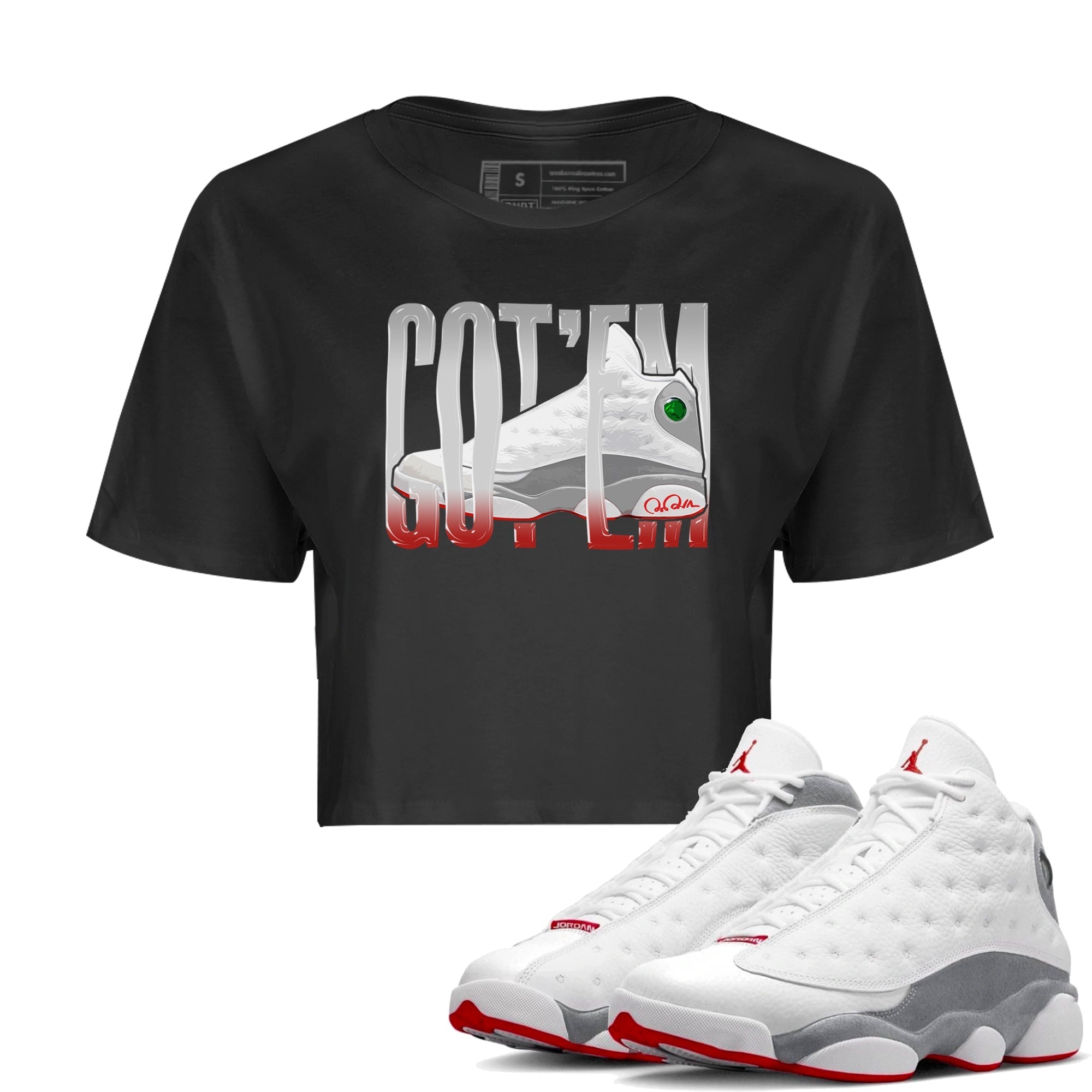 Air Jordan 13 Wolf Grey Sneaker Match Tees Wiggling Gotem Streetwear Sneaker Shirt AJ13 Wolf Grey Sneaker Release Tees Women's Shirts Black 1