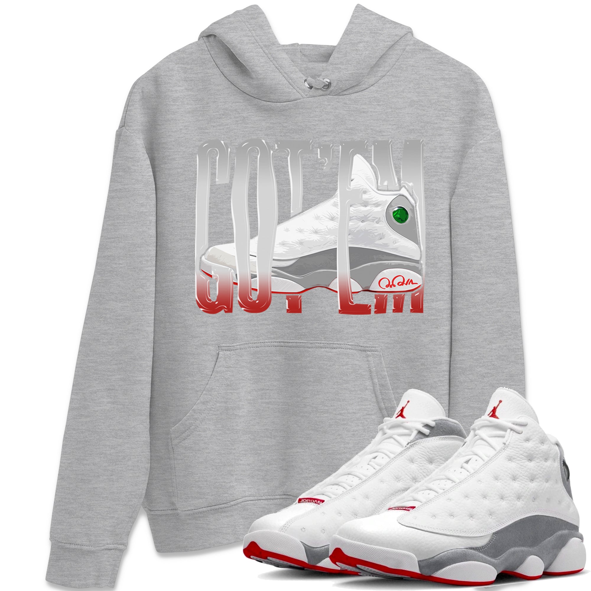 Air Jordan 13 Wolf Grey Sneaker Match Tees Wiggling Gotem Streetwear Sneaker Shirt AJ13 Wolf Grey Sneaker Release Tees Unisex Shirts Heather Grey 1