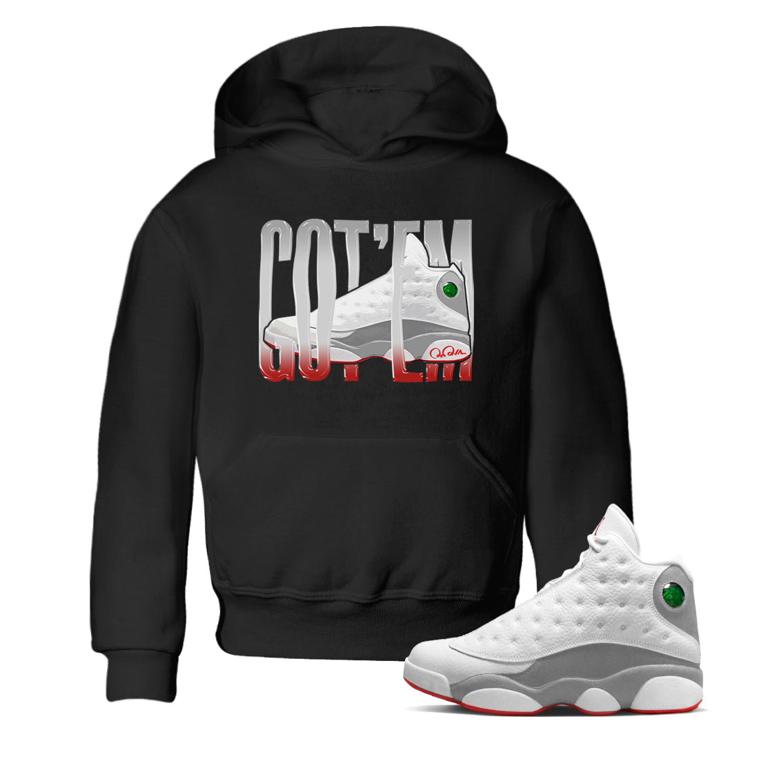 Air Jordan 13 Wolf Grey Sneaker Match Tees Wiggling Gotem Streetwear Sneaker Shirt AJ13 Wolf Grey Sneaker Release Tees Kids Shirts Black 1