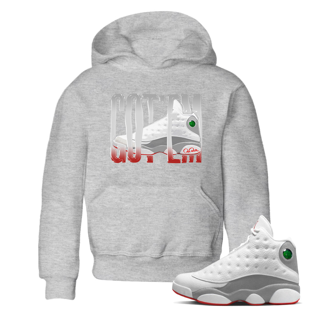 Air Jordan 13 Wolf Grey Sneaker Match Tees Wiggling Gotem Streetwear Sneaker Shirt AJ13 Wolf Grey Sneaker Release Tees Kids Shirts Heather Grey 1