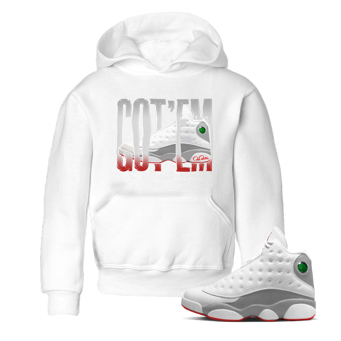 Air Jordan 13 Wolf Grey Sneaker Match Tees Wiggling Gotem Streetwear Sneaker Shirt AJ13 Wolf Grey Sneaker Release Tees Kids Shirts White 1