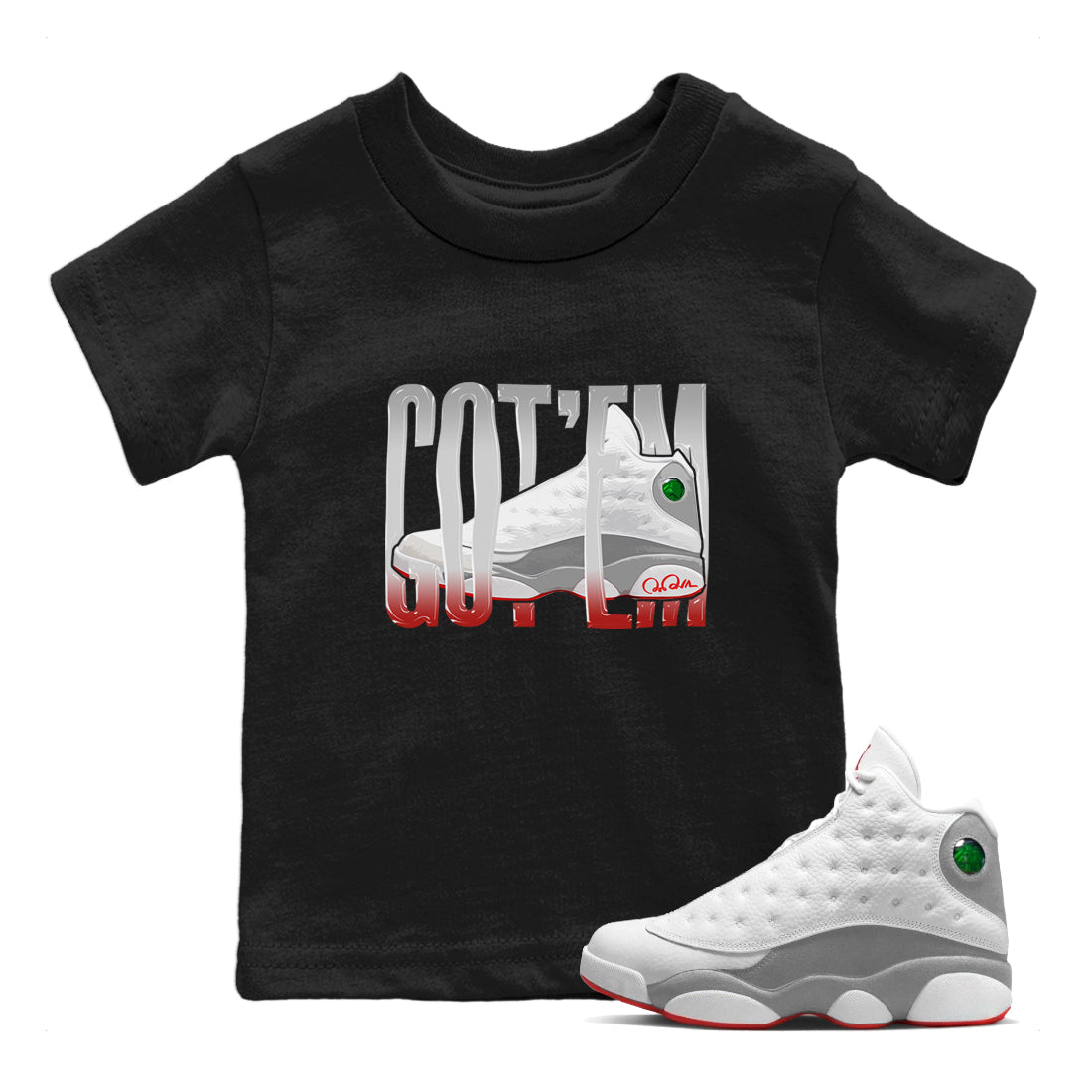 Air Jordan 13 Wolf Grey Sneaker Match Tees Wiggling Gotem Streetwear Sneaker Shirt AJ13 Wolf Grey Sneaker Release Tees Kids Shirts Black 1
