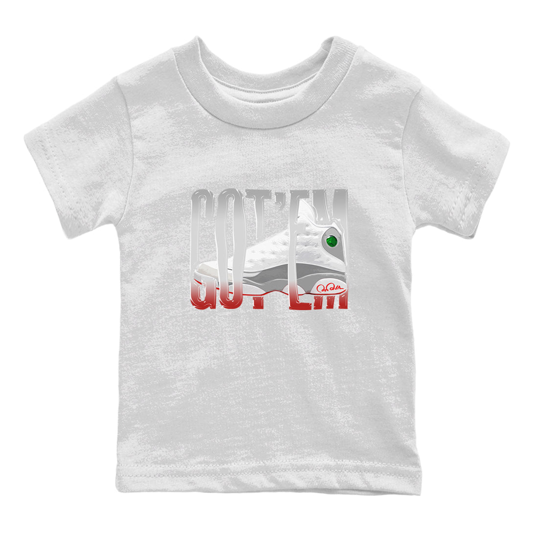 Air Jordan 13 Wolf Grey Sneaker Match Tees Wiggling Gotem Streetwear Sneaker Shirt AJ13 Wolf Grey Sneaker Release Tees Kids Shirts White 2