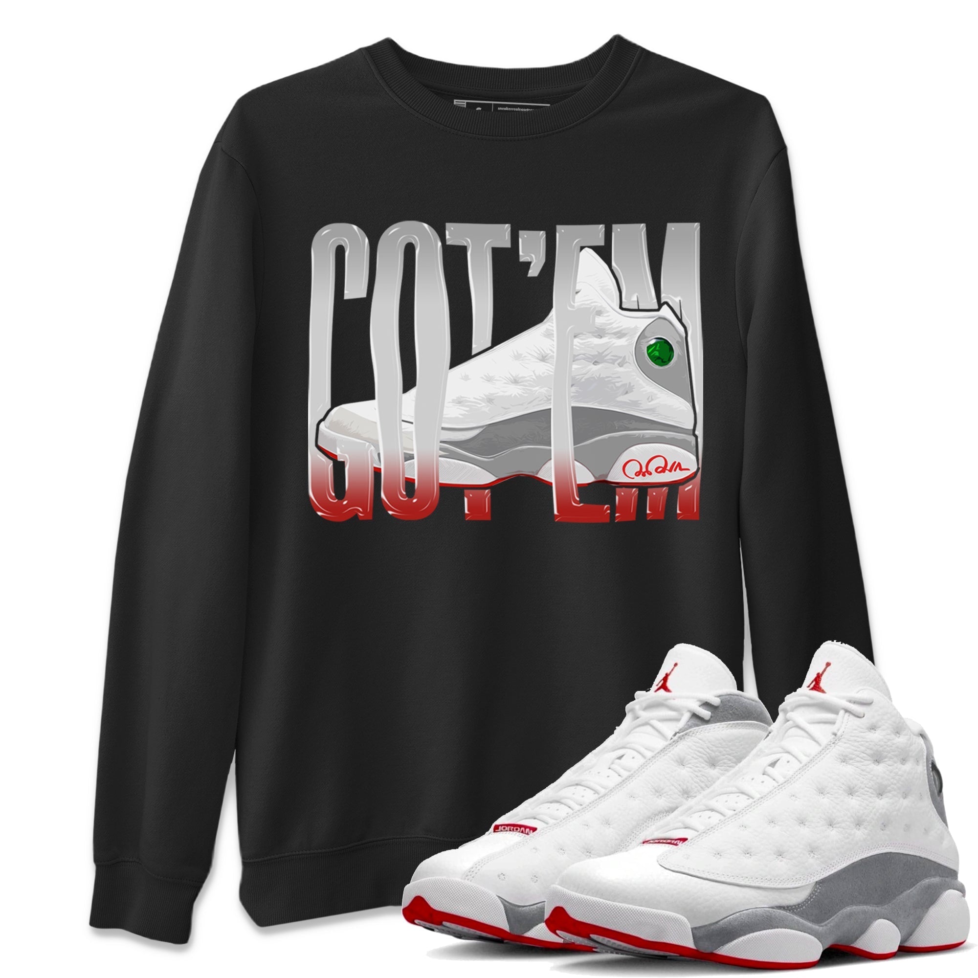 Air Jordan 13 Wolf Grey Sneaker Match Tees Wiggling Gotem Streetwear Sneaker Shirt AJ13 Wolf Grey Sneaker Release Tees Unisex Shirts Black 1