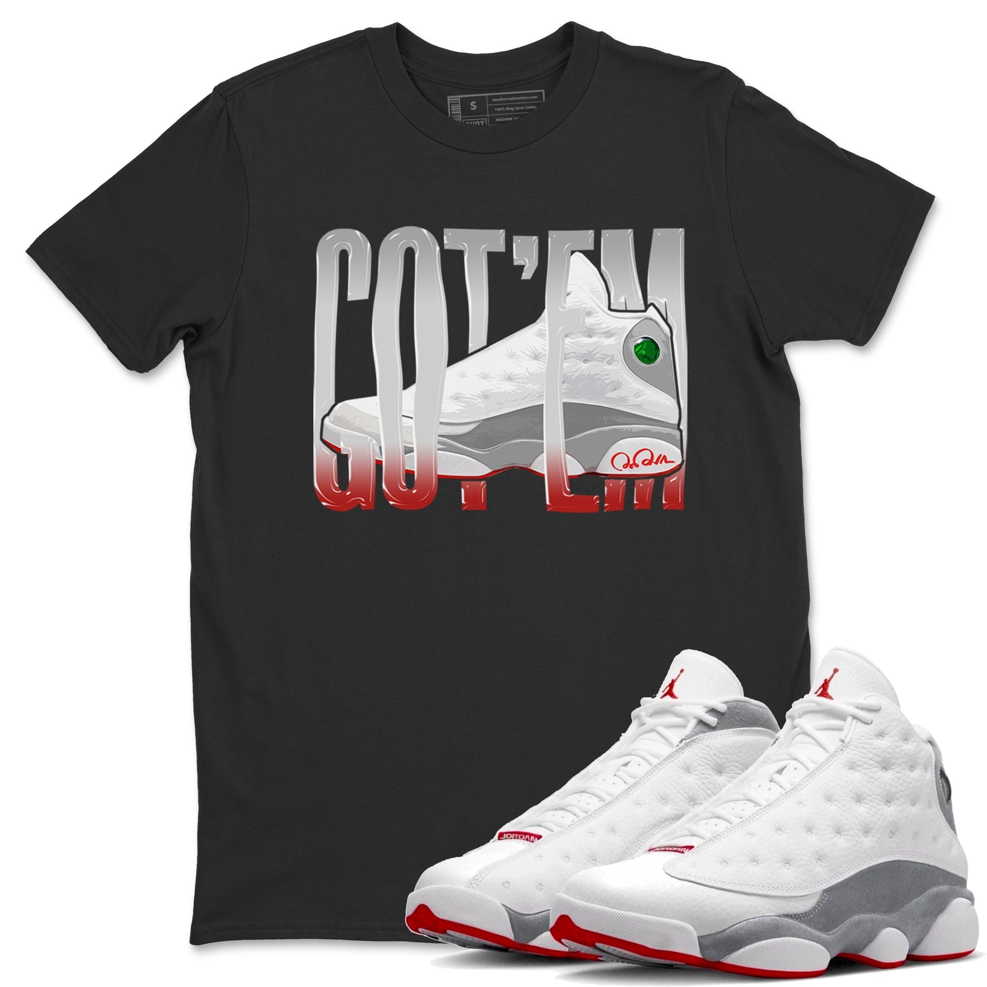 Air Jordan 13 Wolf Grey Sneaker Match Tees Wiggling Gotem Streetwear Sneaker Shirt AJ13 Wolf Grey Sneaker Release Tees Unisex Shirts Black 1