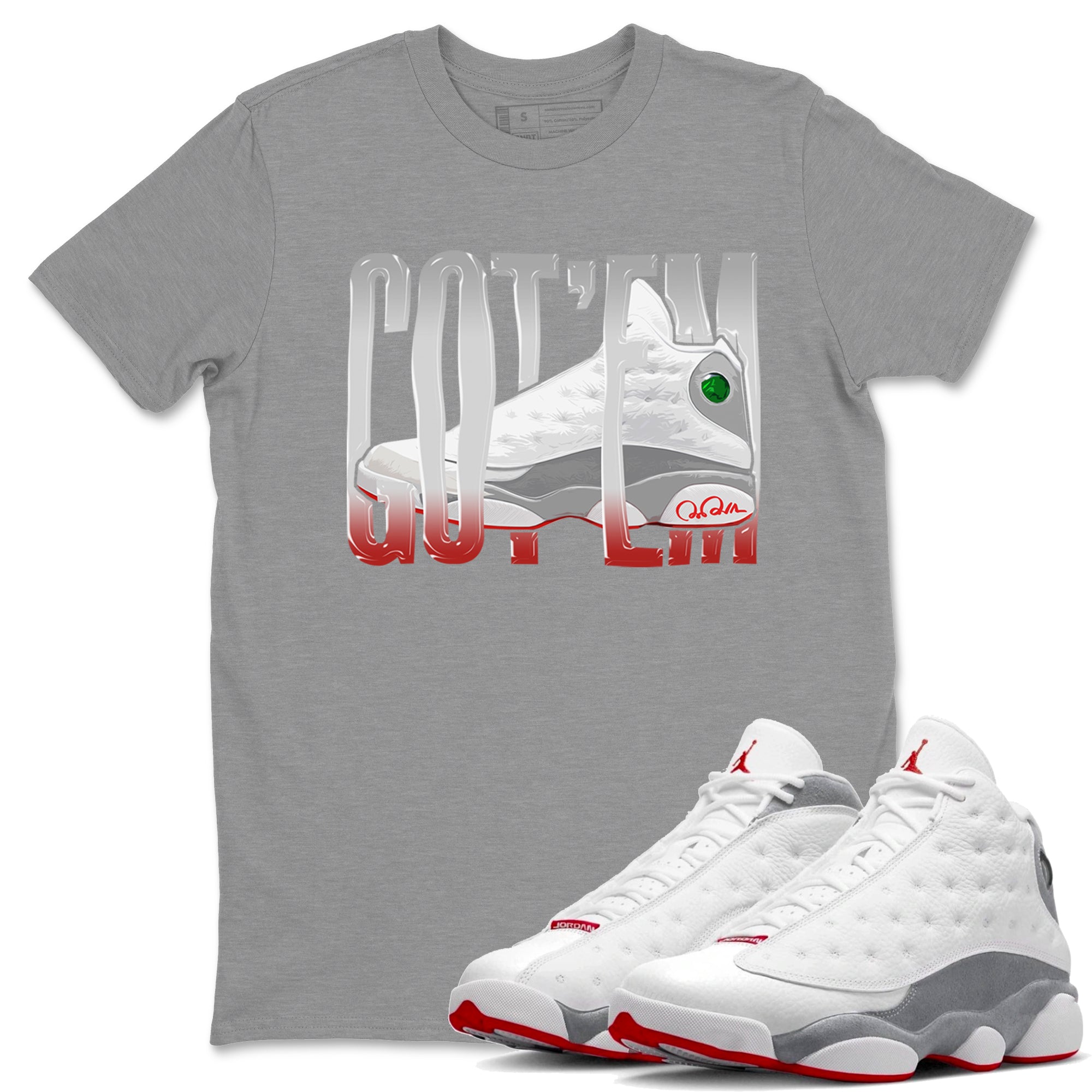 Air Jordan 13 Wolf Grey Sneaker Match Tees Wiggling Gotem Streetwear Sneaker Shirt AJ13 Wolf Grey Sneaker Release Tees Unisex Shirts Heather Grey 1