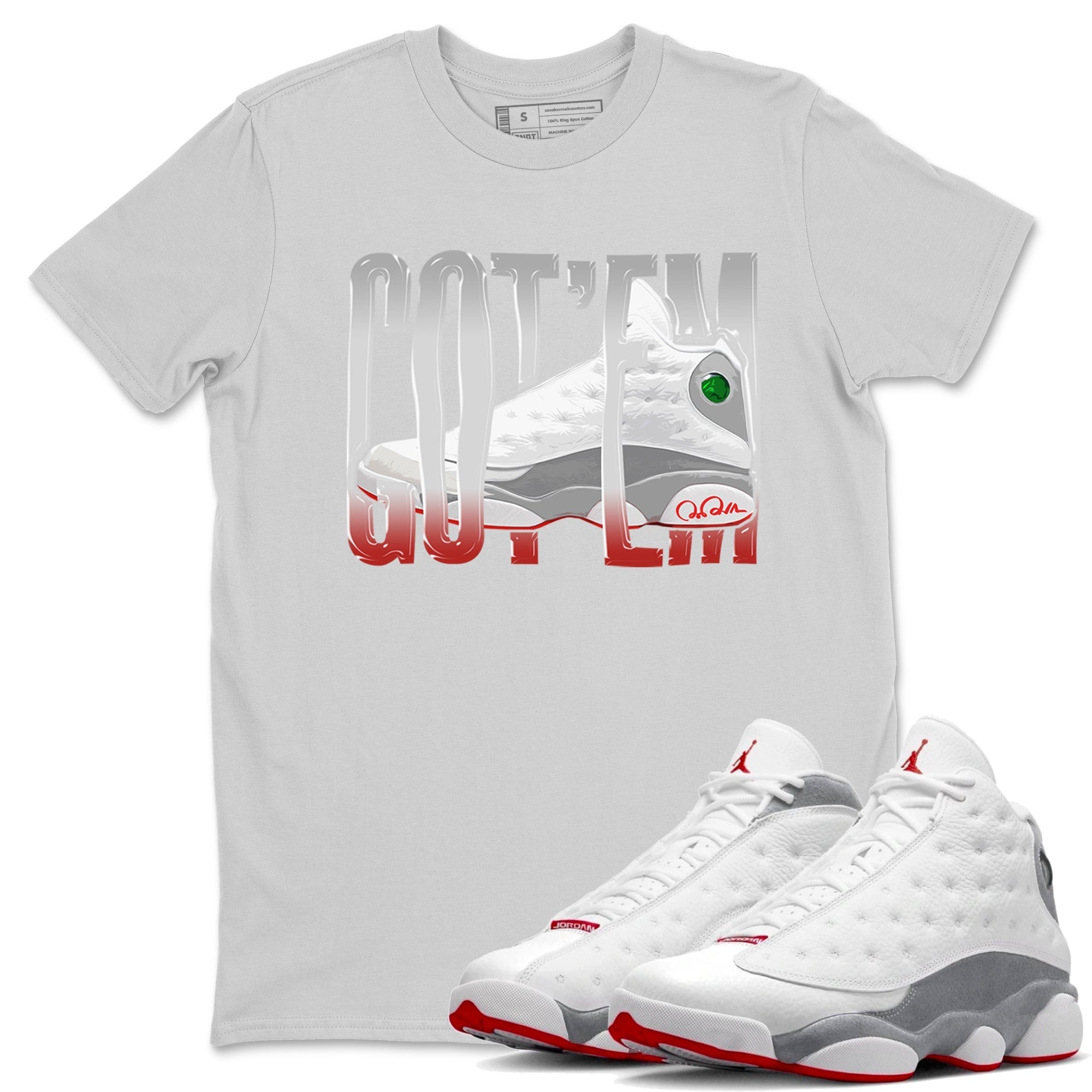Air Jordan 13 Wolf Grey Sneaker Match Tees Wiggling Gotem Streetwear Sneaker Shirt AJ13 Wolf Grey Sneaker Release Tees Unisex Shirts Silver 1