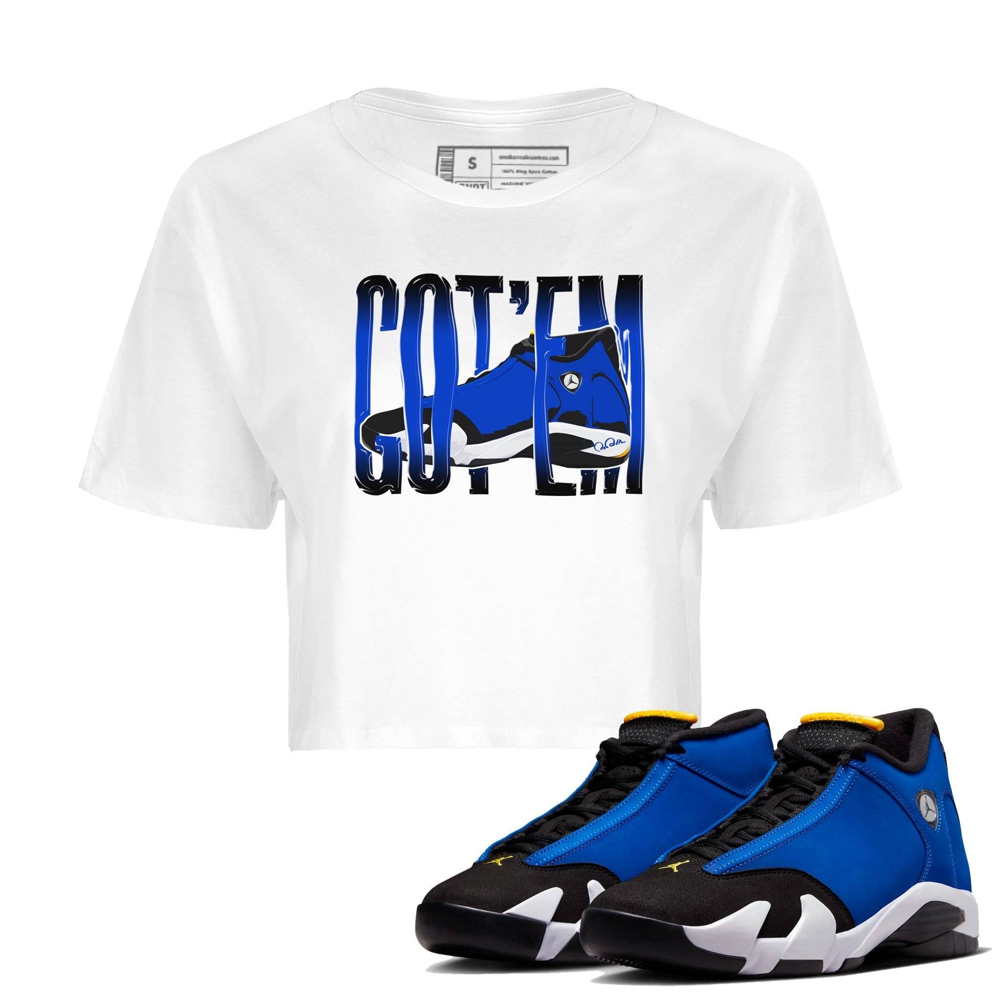 Air Jordan 14 Laney Sneaker Match Tees Wiggling Gotem Streetwear Sneaker Shirt AJ14 Laney Sneaker Release Tees Women's Shirts White 1