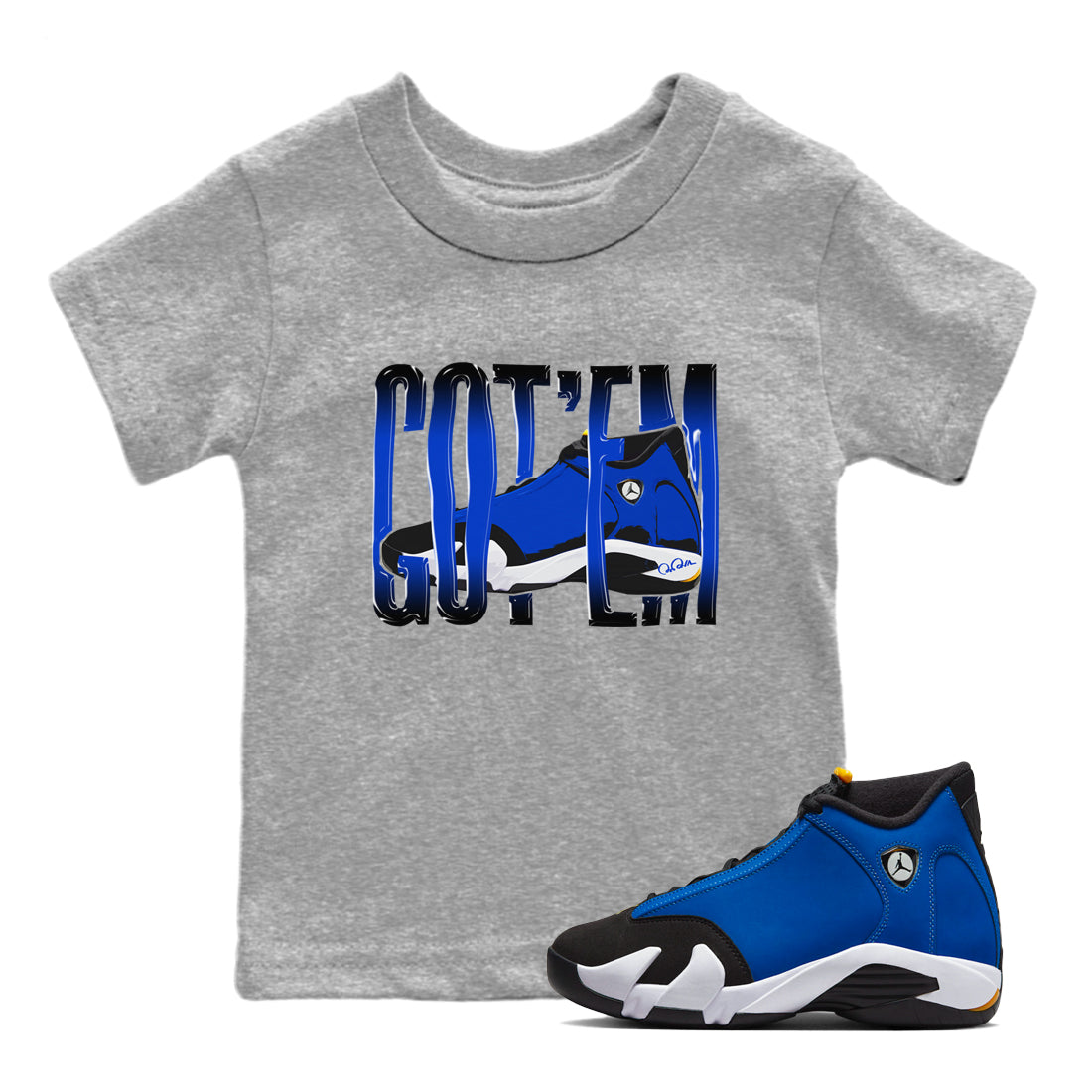 Air Jordan 14 Laney Sneaker Match Tees Wiggling Gotem Streetwear Sneaker Shirt AJ14 Laney Sneaker Release Tees Kids Shirts Heather Grey 1
