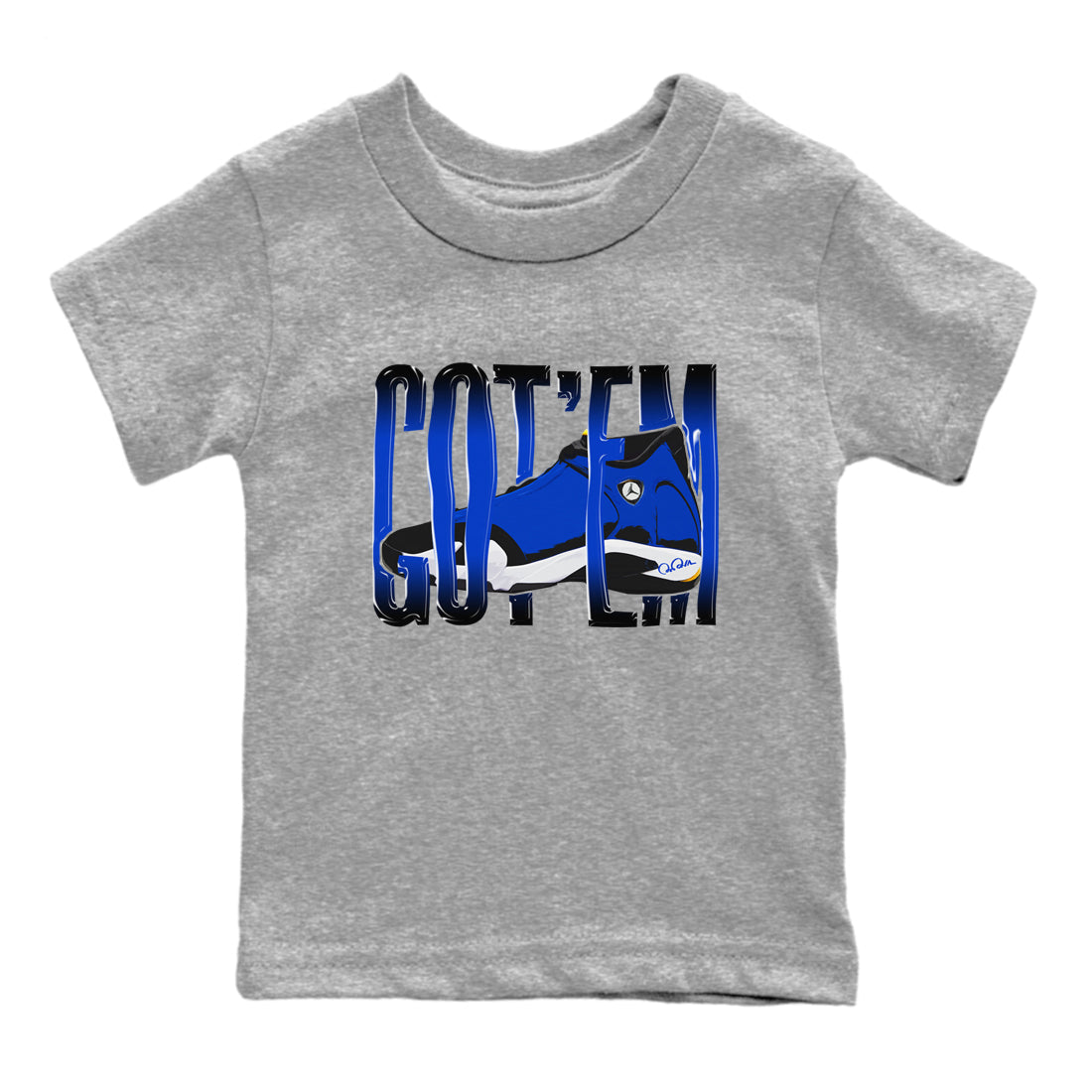 Air Jordan 14 Laney Sneaker Match Tees Wiggling Gotem Streetwear Sneaker Shirt AJ14 Laney Sneaker Release Tees Kids Shirts Heather Grey 2