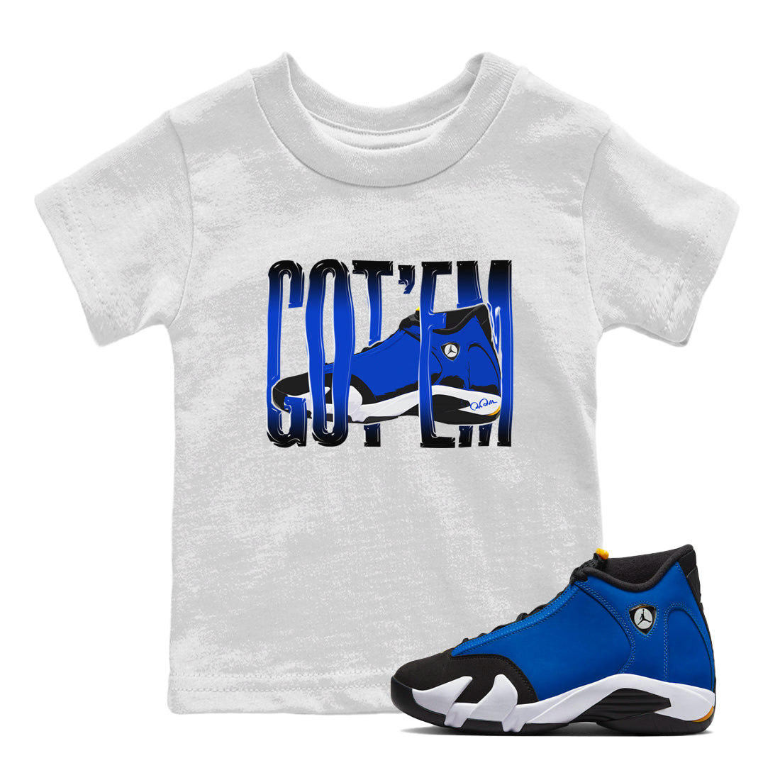 Air Jordan 14 Laney Sneaker Match Tees Wiggling Gotem Streetwear Sneaker Shirt AJ14 Laney Sneaker Release Tees Kids Shirts White 1