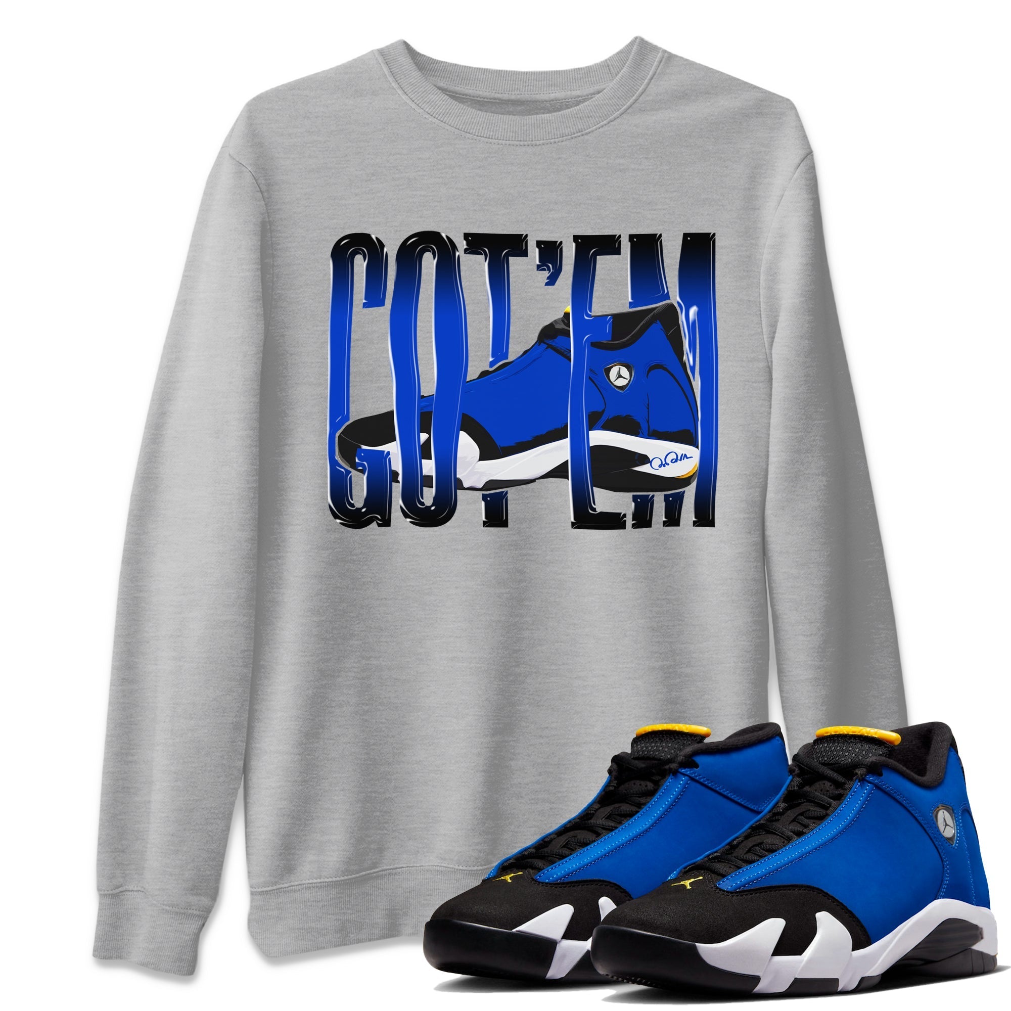 Air Jordan 14 Laney Sneaker Match Tees Wiggling Gotem Streetwear Sneaker Shirt AJ14 Laney Sneaker Release Tees Unisex Shirts Heather Grey 1