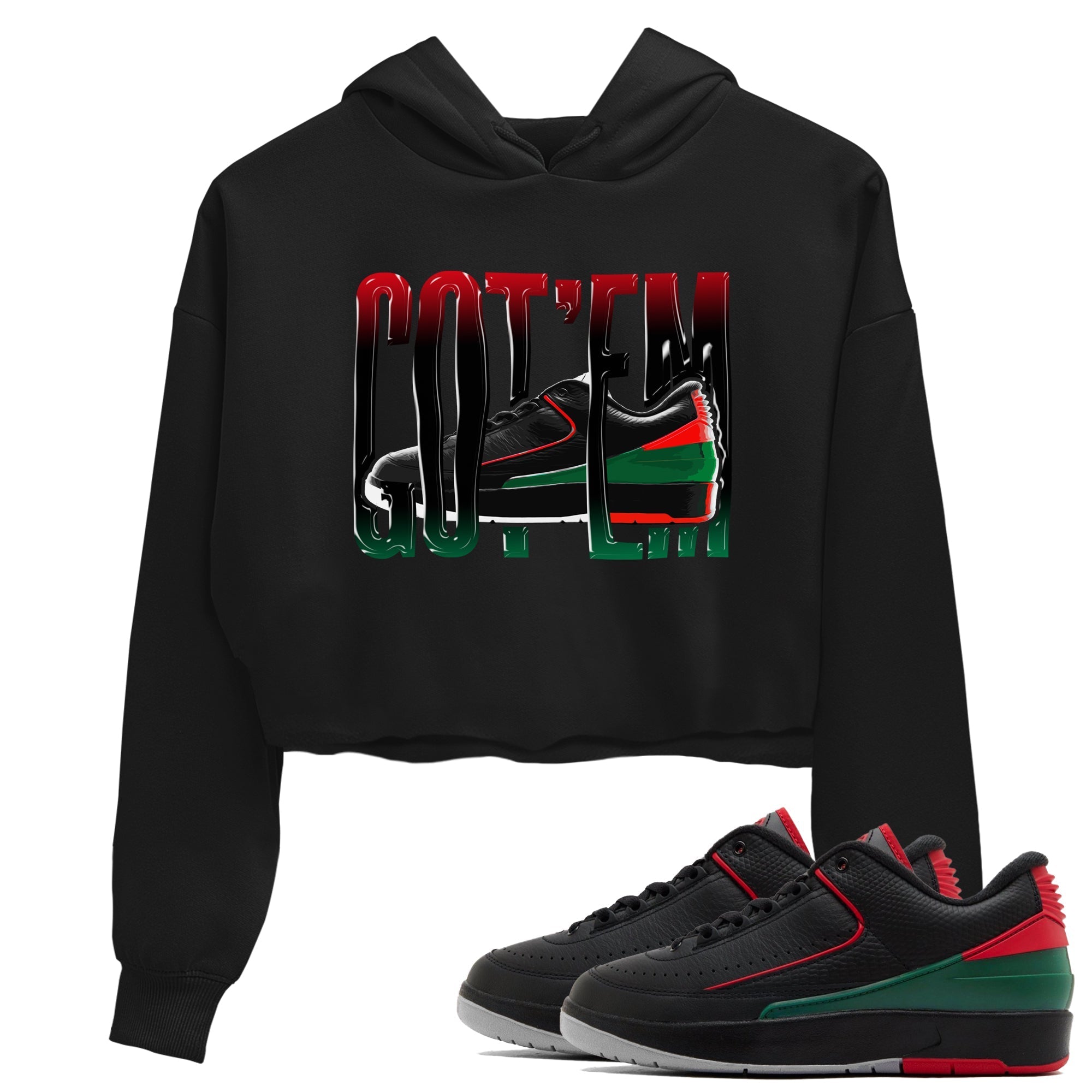 Jordan 2 Low Christmas X-mas Holiday special gift shirt to match jordans Wiggling Gotem sneaker tees Air Jordan 2 Christmas Drip Gear Zone Black 1 Crop T-Shirt