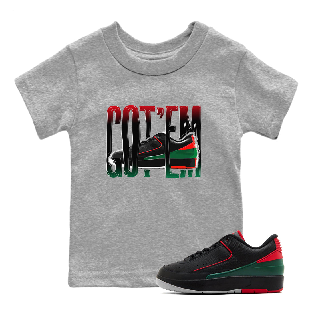 Jordan 2 Low Christmas X-mas Holiday special gift shirt to match jordans Wiggling Gotem sneaker tees Air Jordan 2 Christmas Drip Gear Zone Baby Toddler Heather Grey 1 T-Shirt