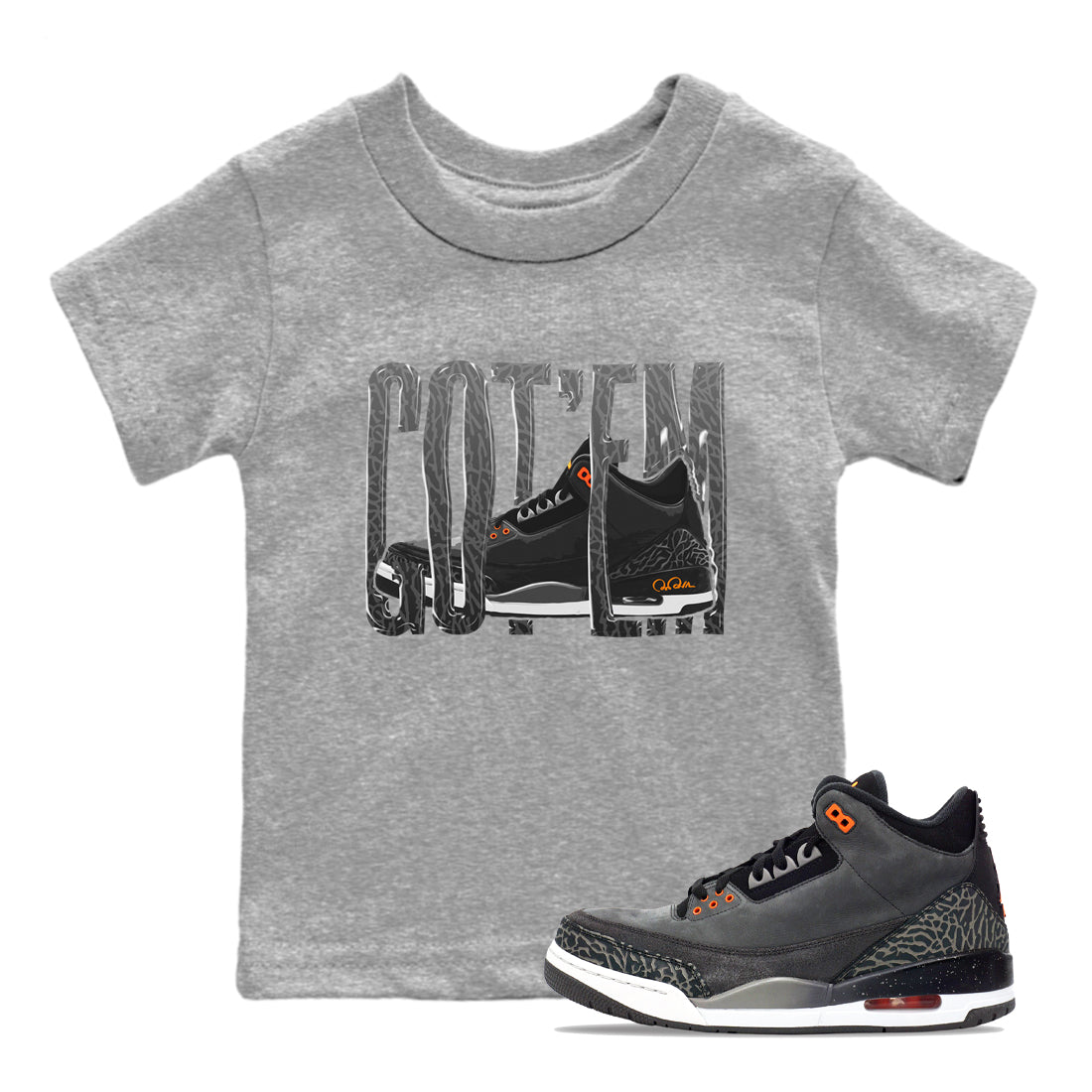 Air Jordan 3 Fear shirt to match jordans Wiggling Gotem sneaker tees AJ3 Fear Drip Gear Zone Baby Toddler Heather Grey 1 T-Shirt
