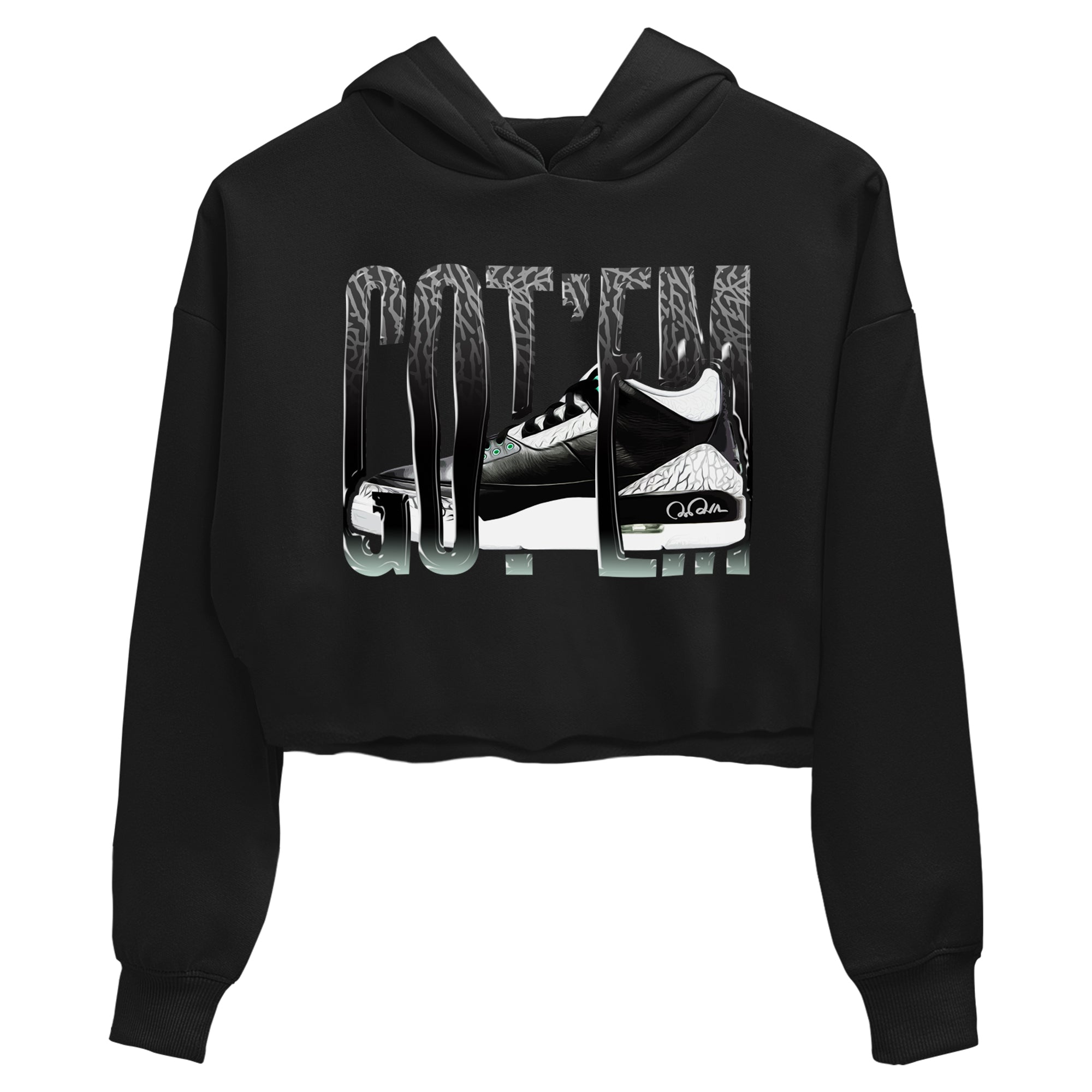 3s Green Glow shirt to match jordans Wiggling Gotem sneaker tees Air Jordan 3 Green Glow Drip Gear Zone Black 2 crop length shirt