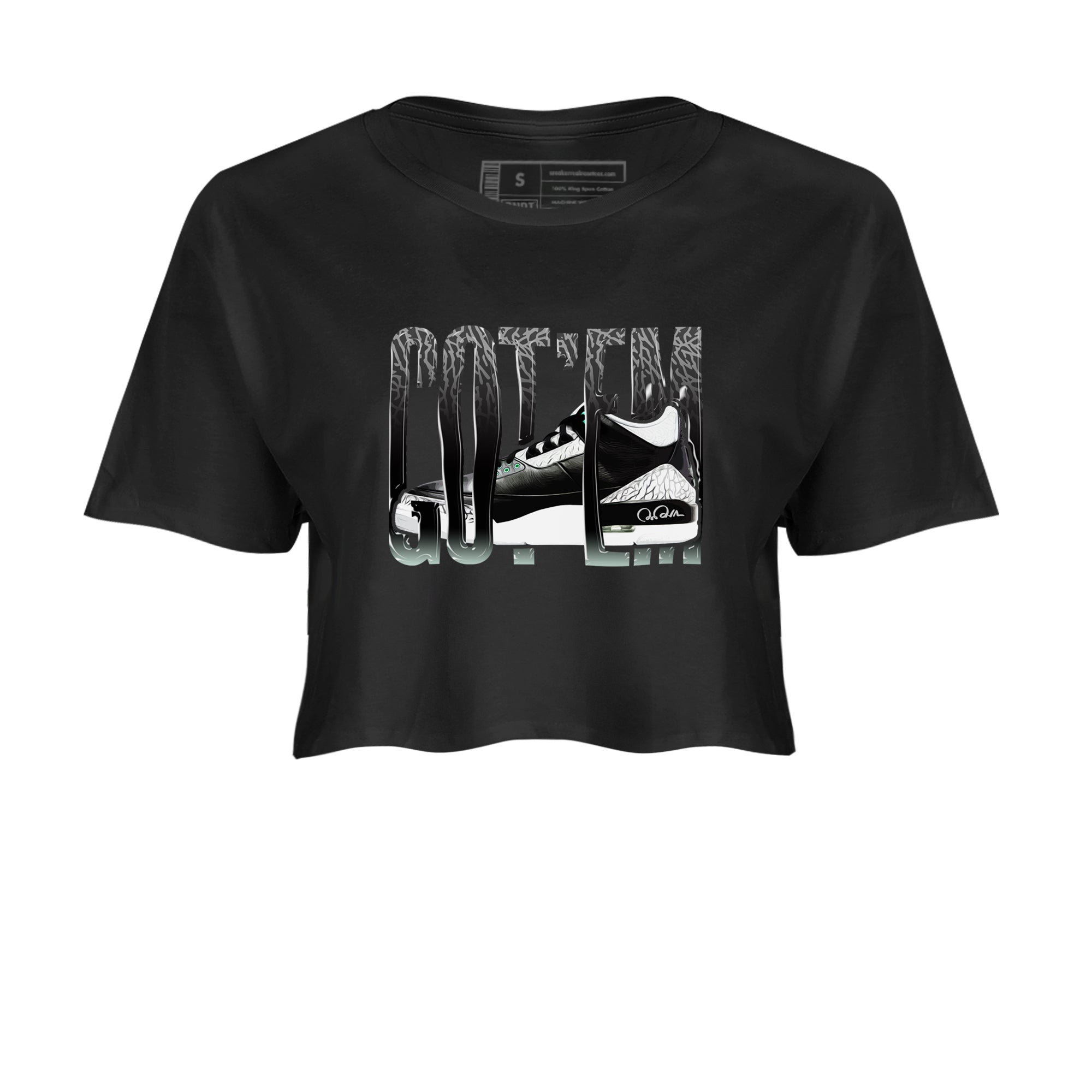 3s Green Glow shirt to match jordans Wiggling Gotem sneaker tees Air Jordan 3 Green Glow Drip Gear Zone Black 2 crop length shirt