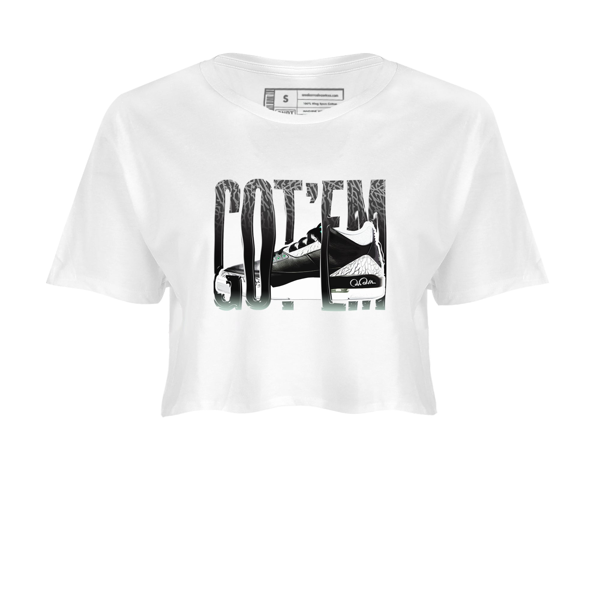3s Green Glow shirt to match jordans Wiggling Gotem sneaker tees Air Jordan 3 Green Glow Drip Gear Zone White 2 crop length shirt