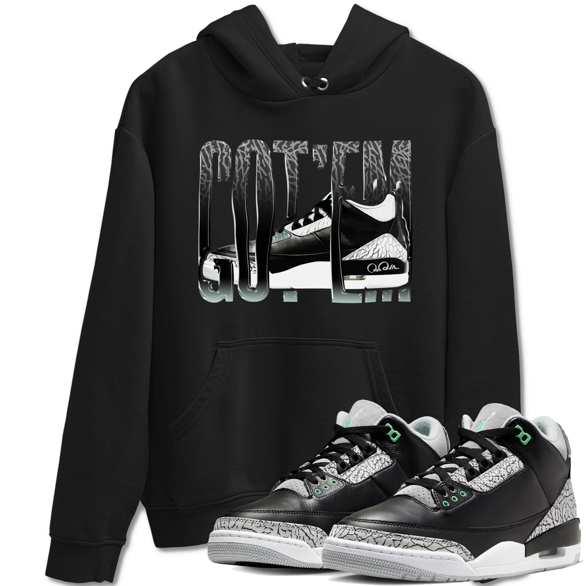 3s Green Glow shirt to match jordans Wiggling Gotem sneaker tees Air Jordan 3 Green Glow Drip Gear Zone unisex cotton Black 1 crew neck shirt