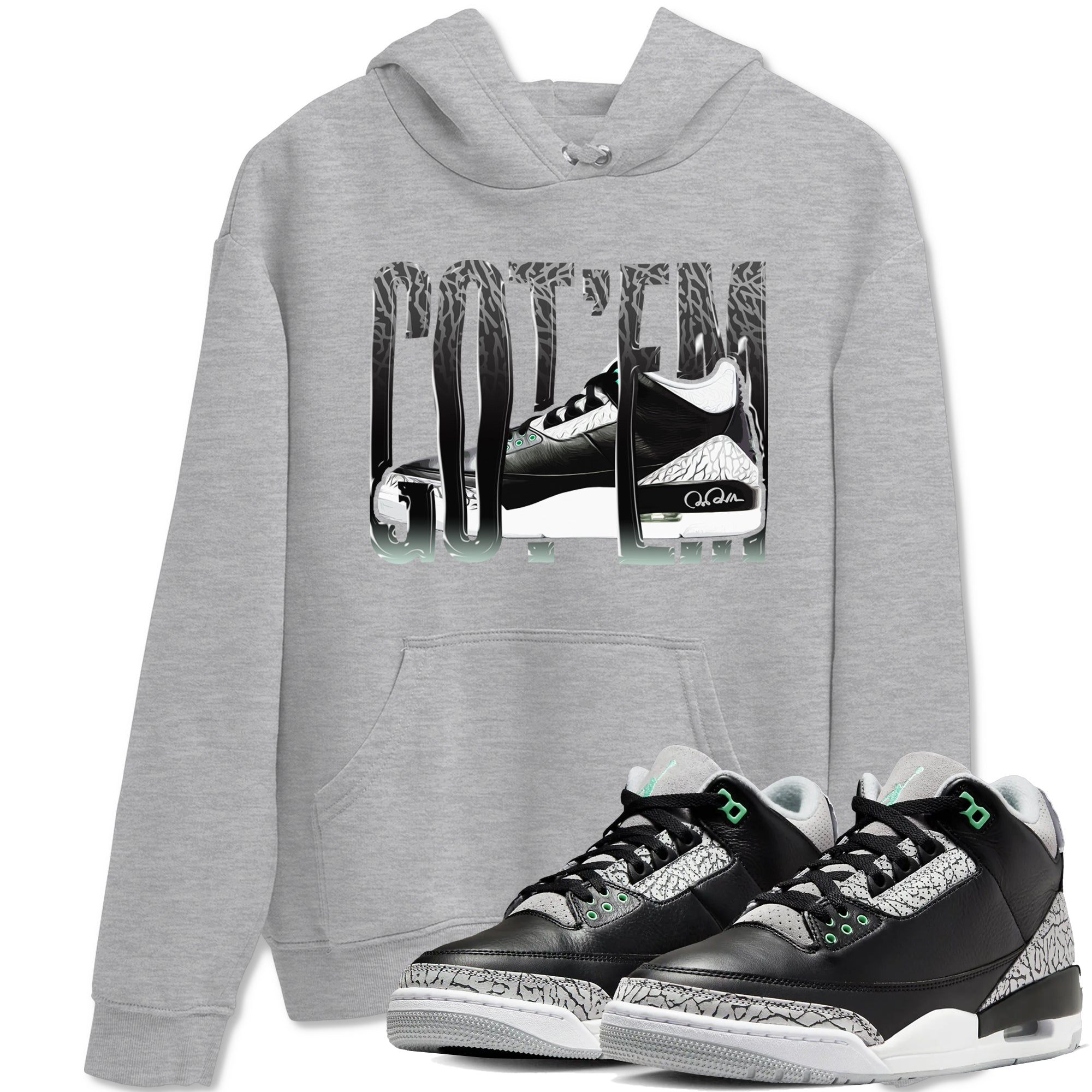 3s Green Glow shirt to match jordans Wiggling Gotem sneaker tees Air Jordan 3 Green Glow Drip Gear Zone unisex cotton Heather Grey 1 crew neck shirt