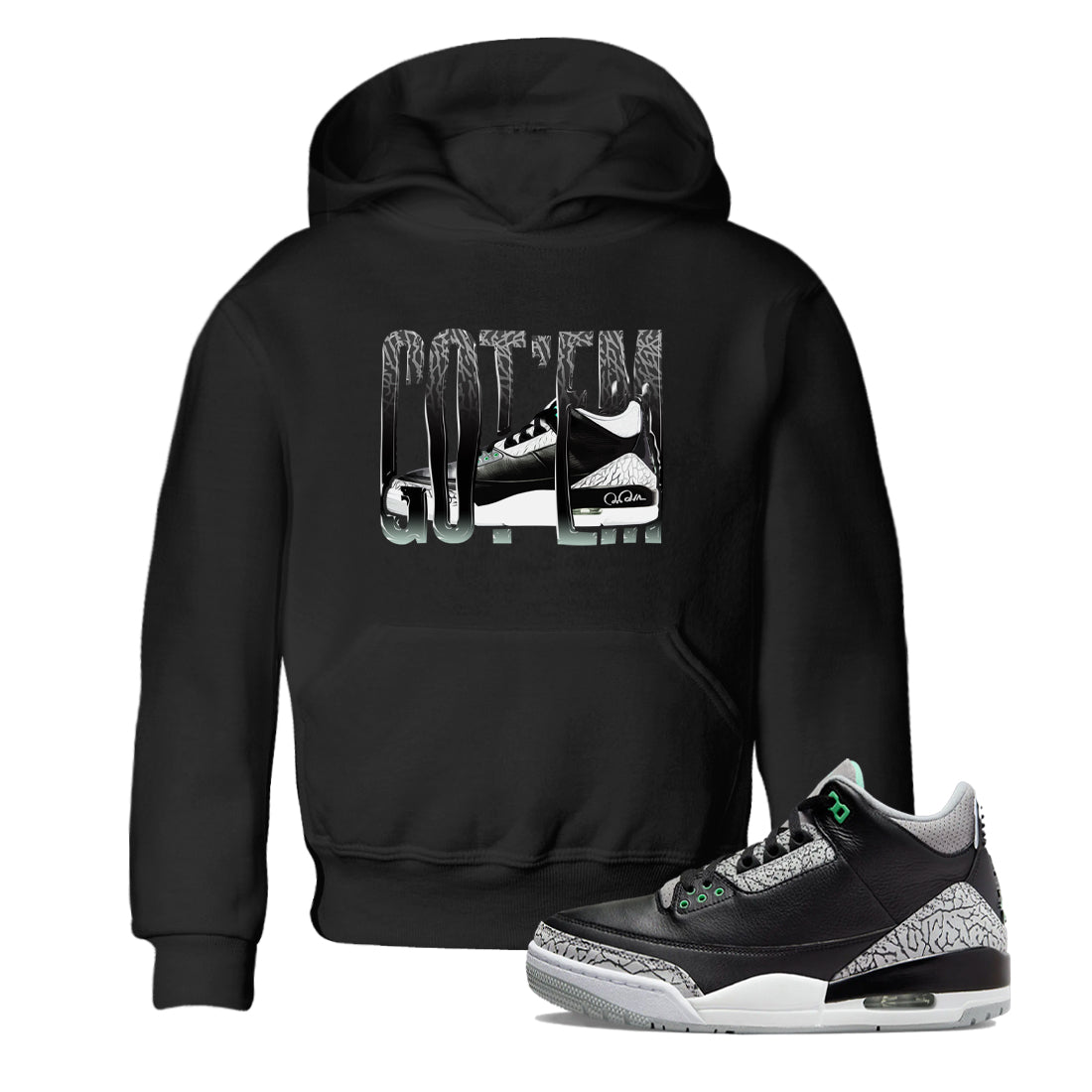 3s Green Glow shirt to match jordans Wiggling Gotem sneaker tees Air Jordan 3 Green Glow Drip Gear Zone baby toddler Black 1 cotton Shirt