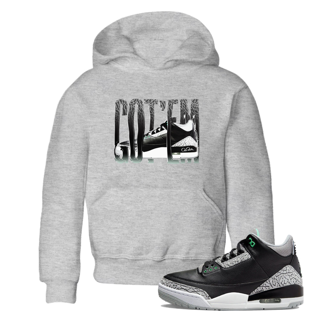 3s Green Glow shirt to match jordans Wiggling Gotem sneaker tees Air Jordan 3 Green Glow Drip Gear Zone baby toddler Heather Grey 1 cotton Shirt