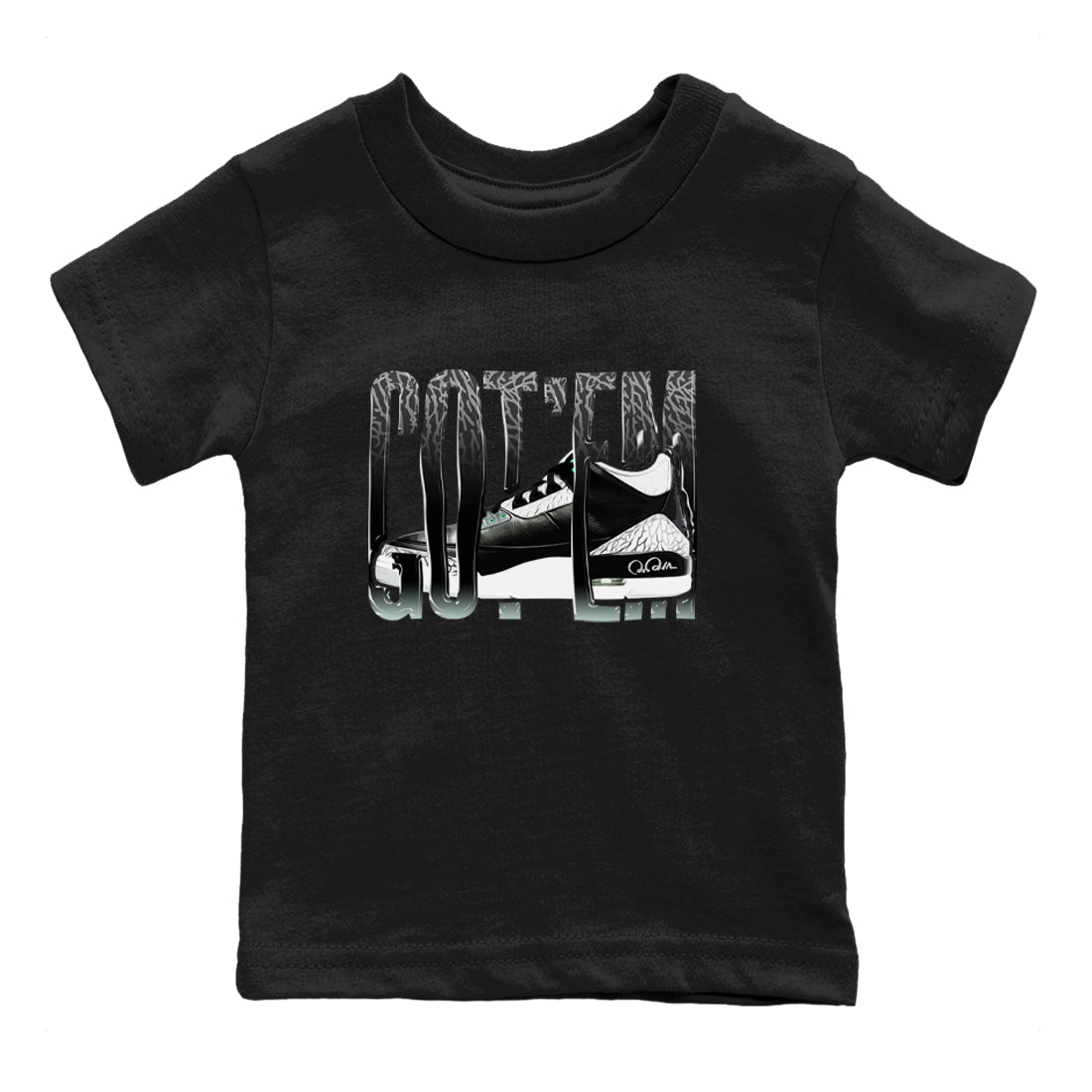 3s Green Glow shirt to match jordans Wiggling Gotem sneaker tees Air Jordan 3 Green Glow Drip Gear Zone baby toddler Black 2 cotton Shirt