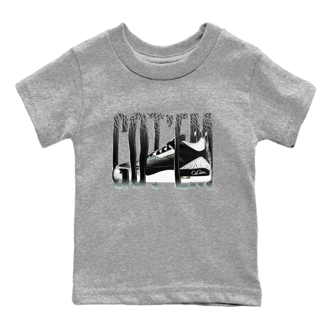 3s Green Glow shirt to match jordans Wiggling Gotem sneaker tees Air Jordan 3 Green Glow Drip Gear Zone baby toddler Heather Grey 2 cotton Shirt