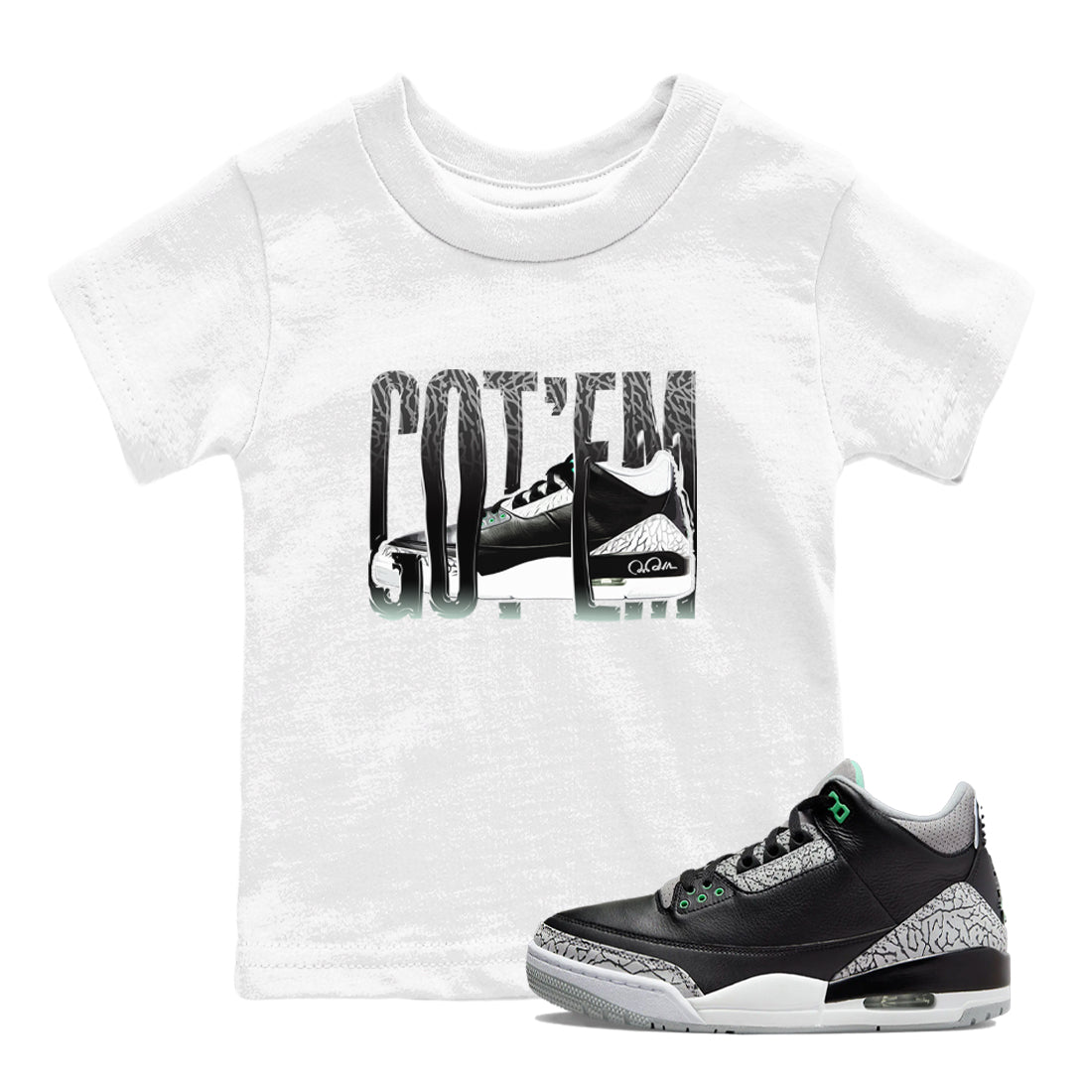 3s Green Glow shirt to match jordans Wiggling Gotem sneaker tees Air Jordan 3 Green Glow Drip Gear Zone baby toddler White 1 cotton Shirt