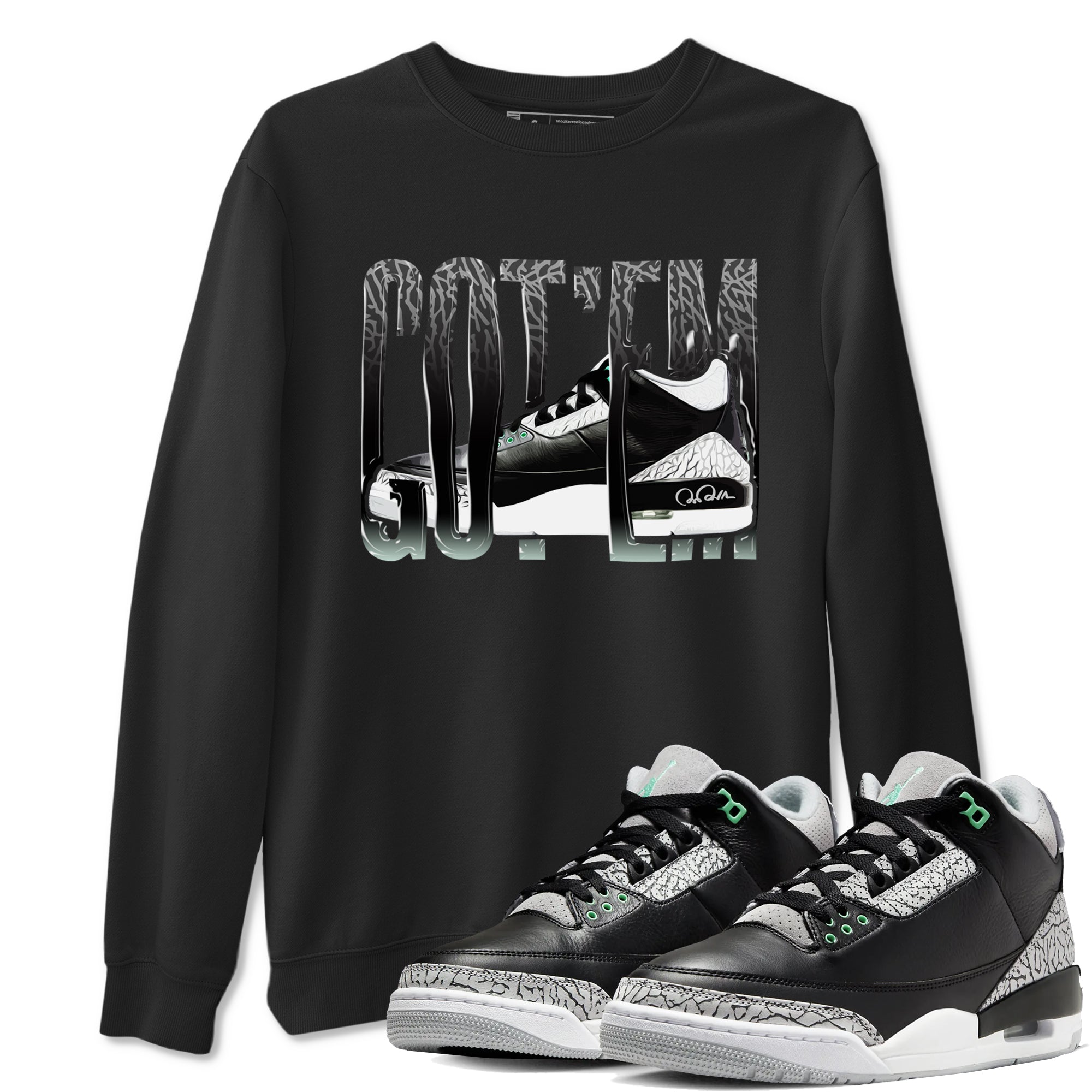 3s Green Glow shirt to match jordans Wiggling Gotem sneaker tees Air Jordan 3 Green Glow Drip Gear Zone unisex cotton Black 1 crew neck shirt