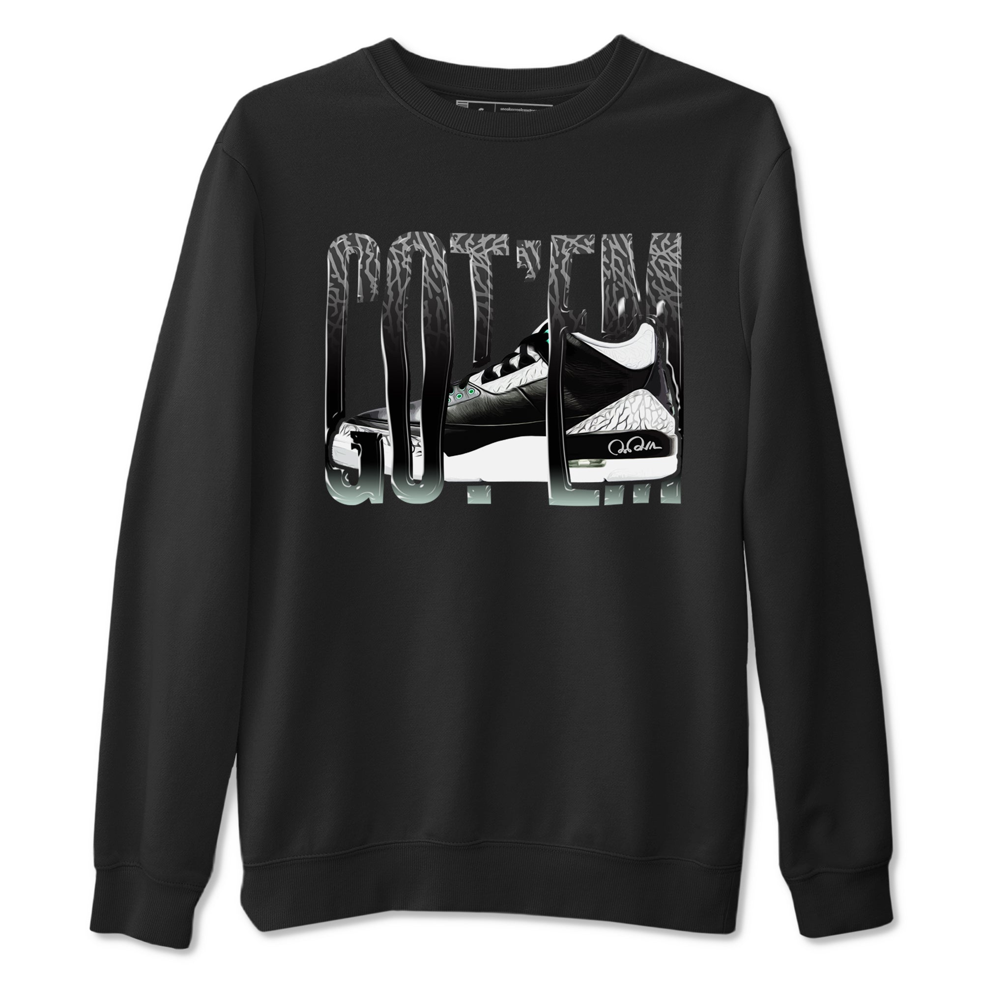3s Green Glow shirt to match jordans Wiggling Gotem sneaker tees Air Jordan 3 Green Glow Drip Gear Zone unisex cotton Black 2 crew neck shirt